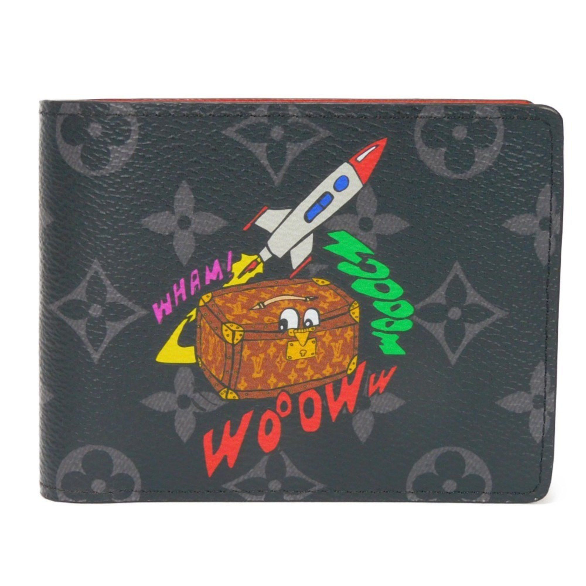 image of Louis Vuitton Bifold Wallet Portefeuille Multiple Multicolor Monogram Eclipse Trunk Locket Coquelic