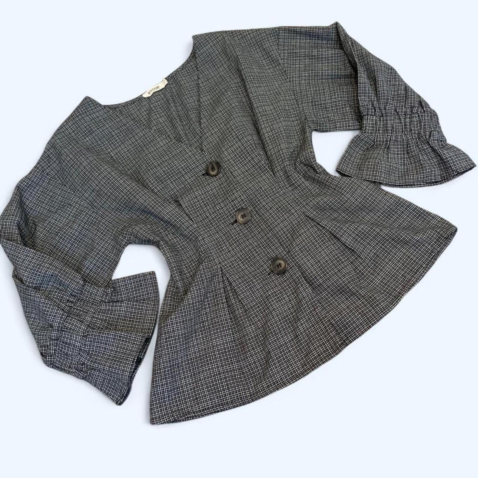 Other Pleated plaid button up blouse with ruffled 3/4 sleeves Size S / US 4 / IT 40 - 1 Thumbnail