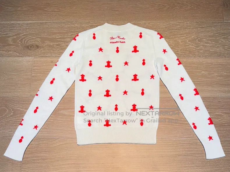 Hermes Hermes White base red embroidered cashmere sweater Size XXS / US 00 / IT 34 - 5 Thumbnail