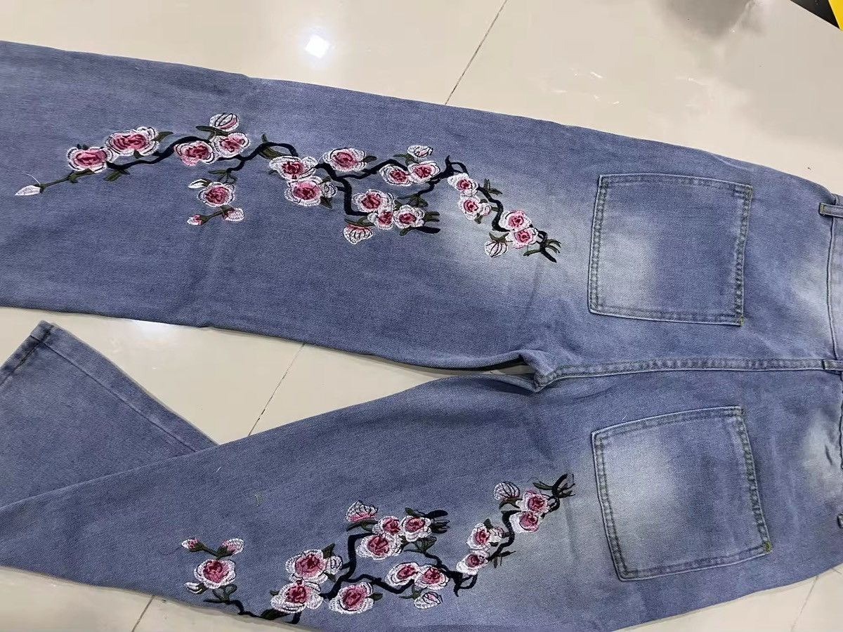 Japanese Brand × Jean embroidery cherry flower wide leg Jeans Size US 31 - 5 Thumbnail