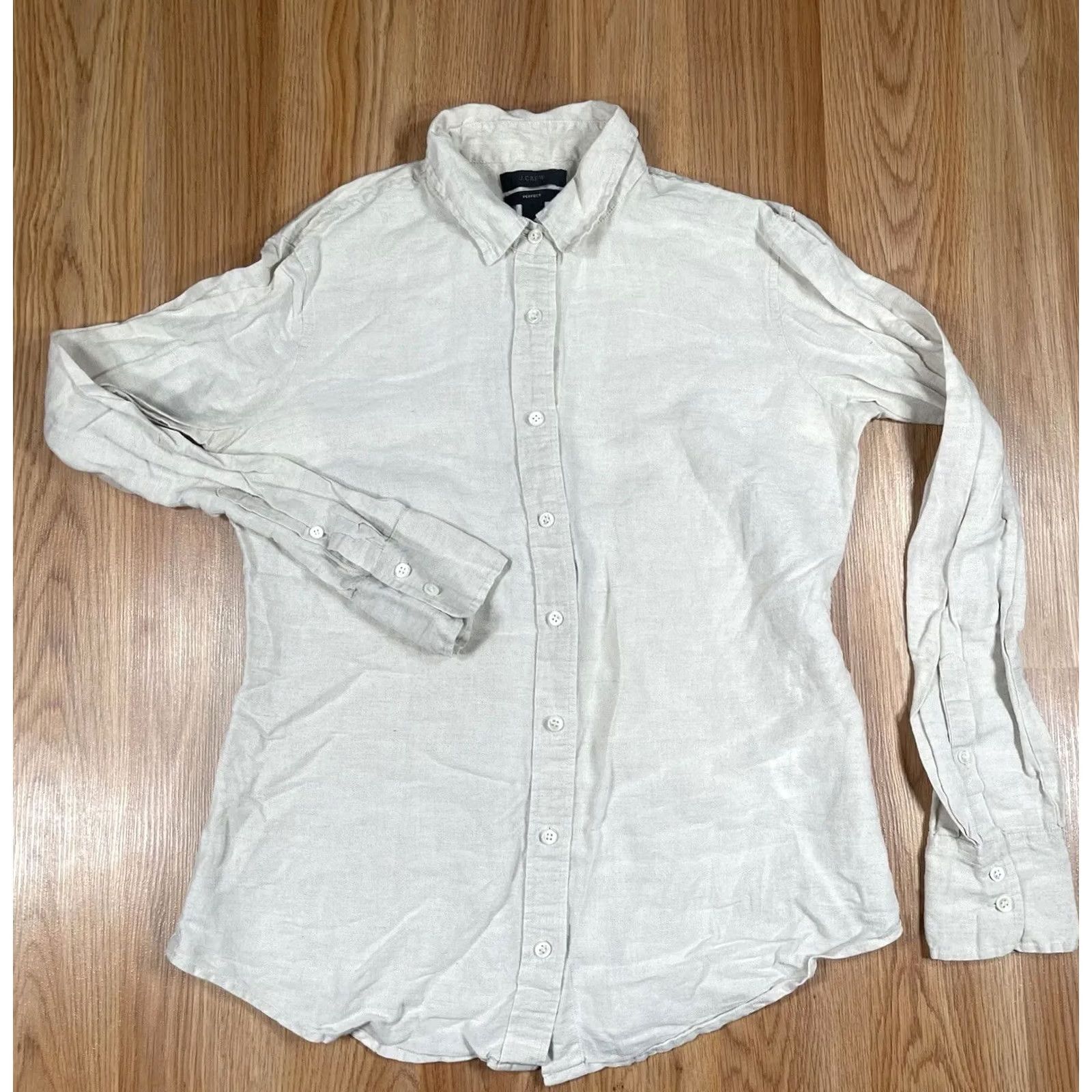 Vintage VINTAGE? No. J Crew Button-Up Shirt Womens Size 0 Beige Linen Blend Long Sleeve Casual Shirt Womens XS-0? (No new info). Size XS / US 0-2 / IT 36-38 - 2 Thumbnail