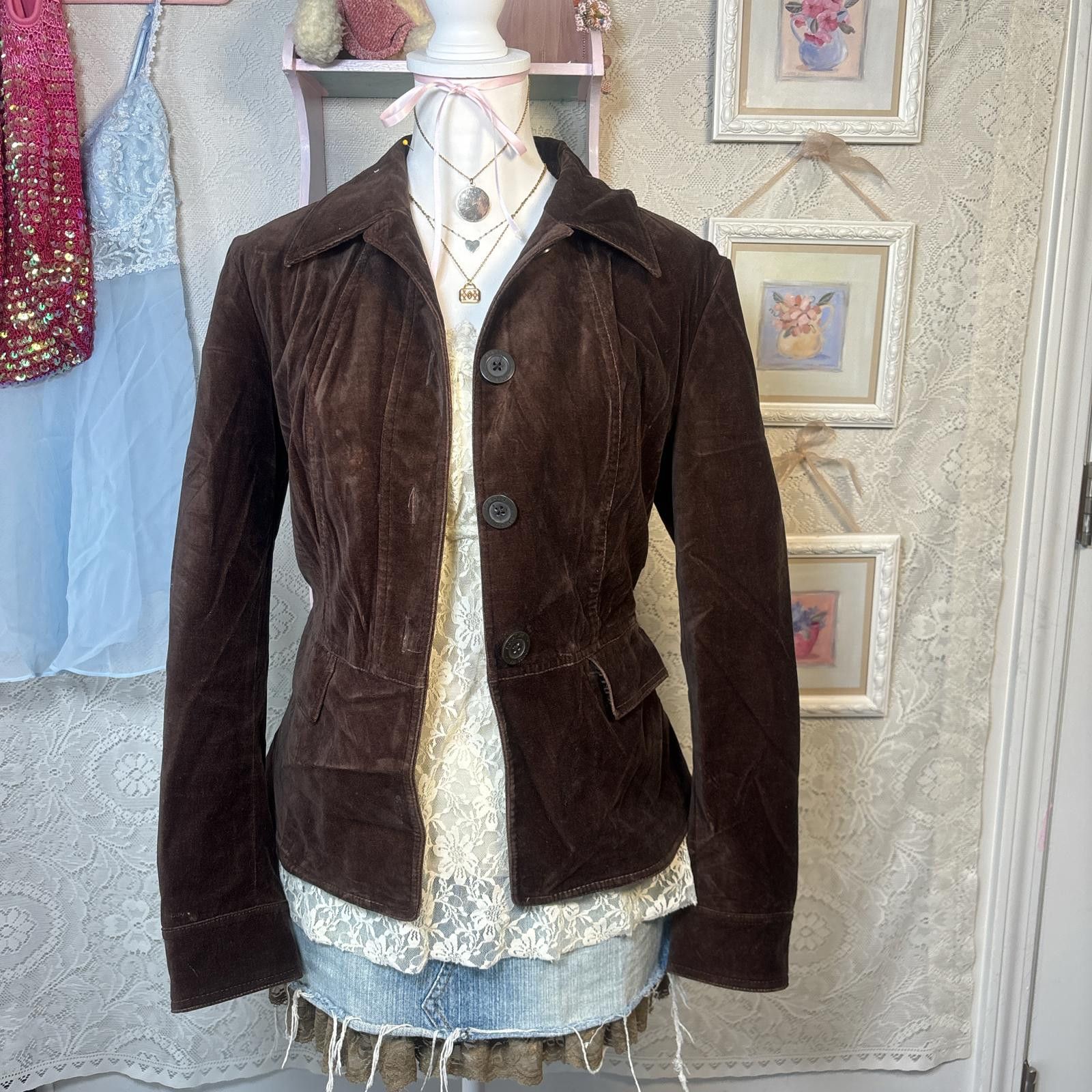 Jones New York vintage velvet soft cozy brown jacket Size M / US 6-8 / IT 42-44 - 3 Thumbnail