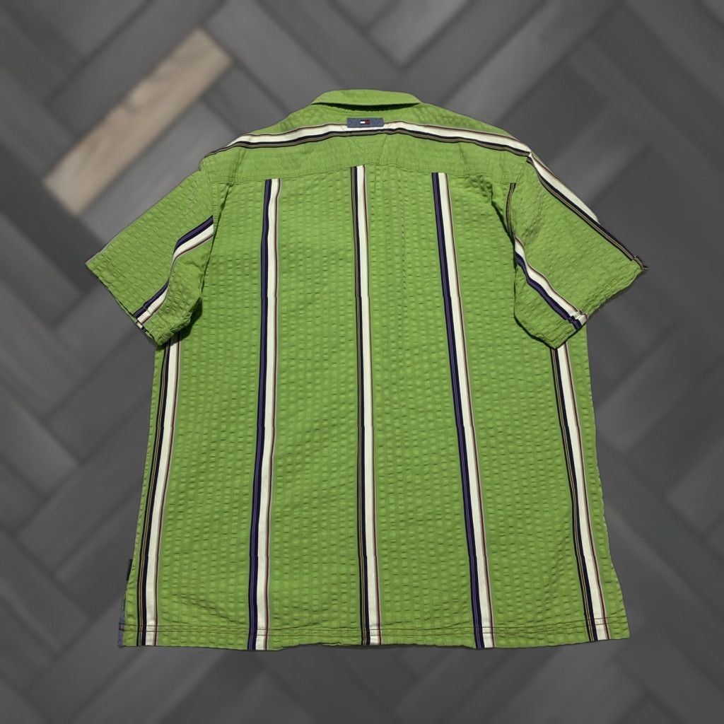 Vintage VINTAGE Tommy Jeans Shirt Mens L Green Striped Seersucker Short Sleeve Lion Crest H Size US L / EU 52-54 / 3 - 1 Thumbnail