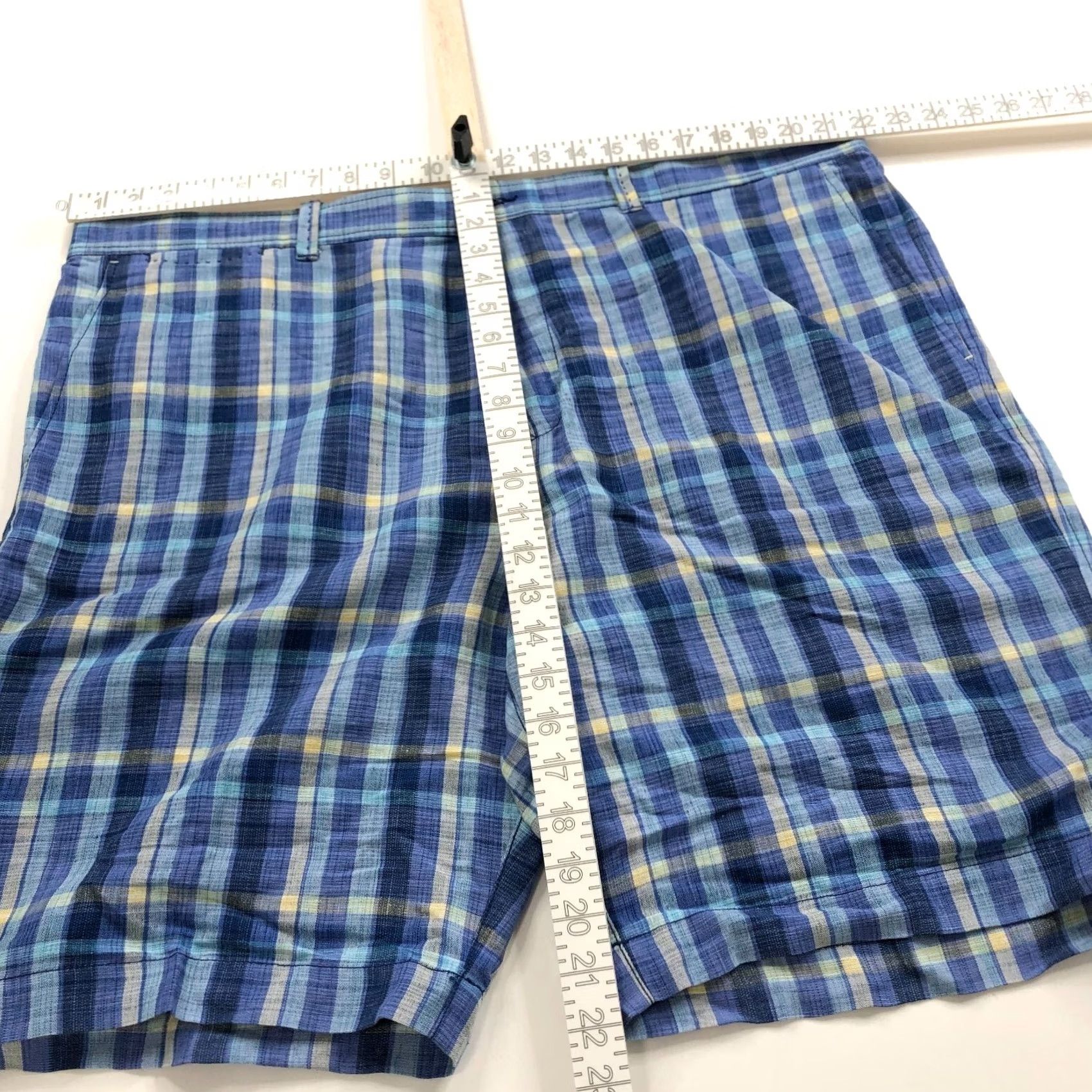 Tommy Bahama VINTAGE Tommy Bahama 42 (Fit 44W) Linen Blend Flat Front Chino Plaid 10" Shorts Blue Size US 44 / EU 60 - 2 Thumbnail
