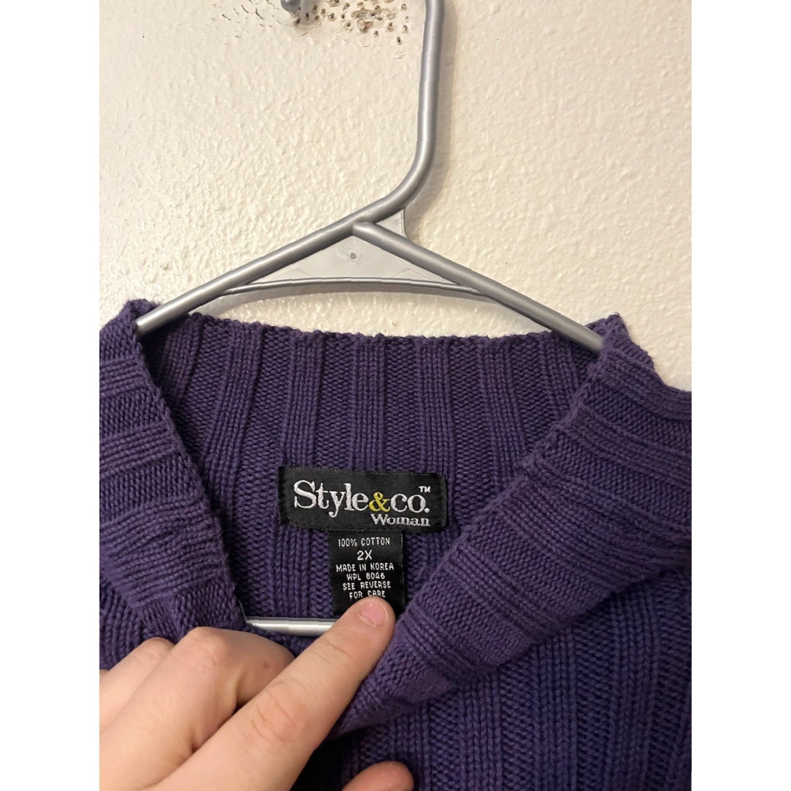 Style & Co VINTAGE Style Co Sweater Wool Cable-Knit Purple 2X Plus Women Pullover Mock Neck Long Sleeve All Seasons Knit Y2K Preppy Size XXL / US 16-18 / IT 52-54 - 2 Thumbnail