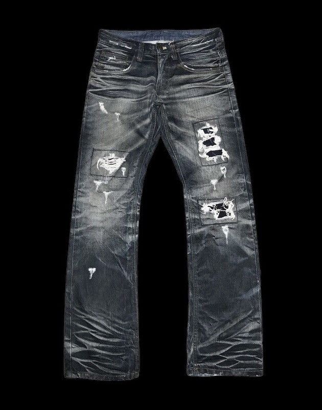 Japanese Brand PEOPLES REPUBLIC DISTRESSED WASHED BLUE BLACK DENIM Size US 30 / EU 46 - 1 Thumbnail