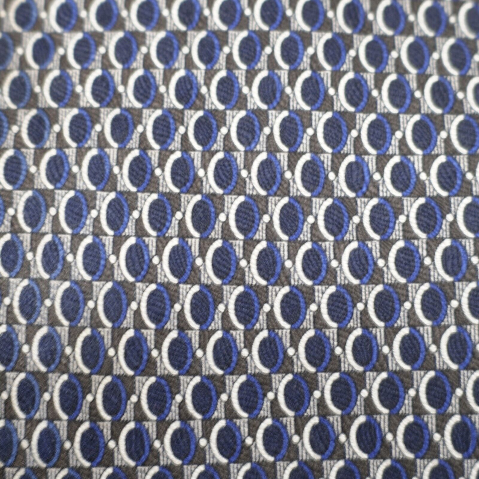 Designer Daniel De Fasson Blue Green White Geometric Print Wide Silk Size ONE SIZE - 2 Thumbnail