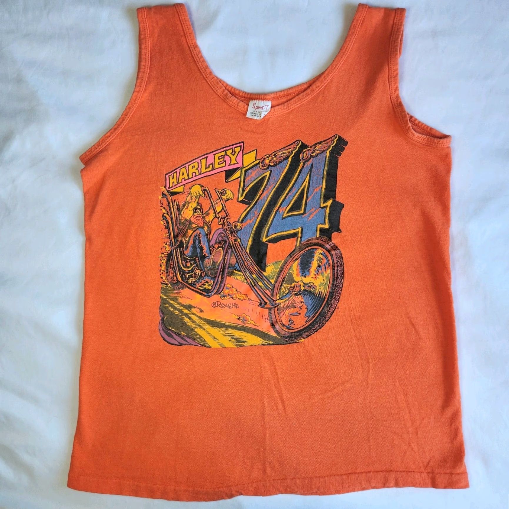 Harley Davidson VINTAGE Harley-Davidson Motorcycles 1974 Graphic Print Sleeveless Women's M Orange Tank Top Size M / US 6-8 / IT 42-44 - 2 Thumbnail