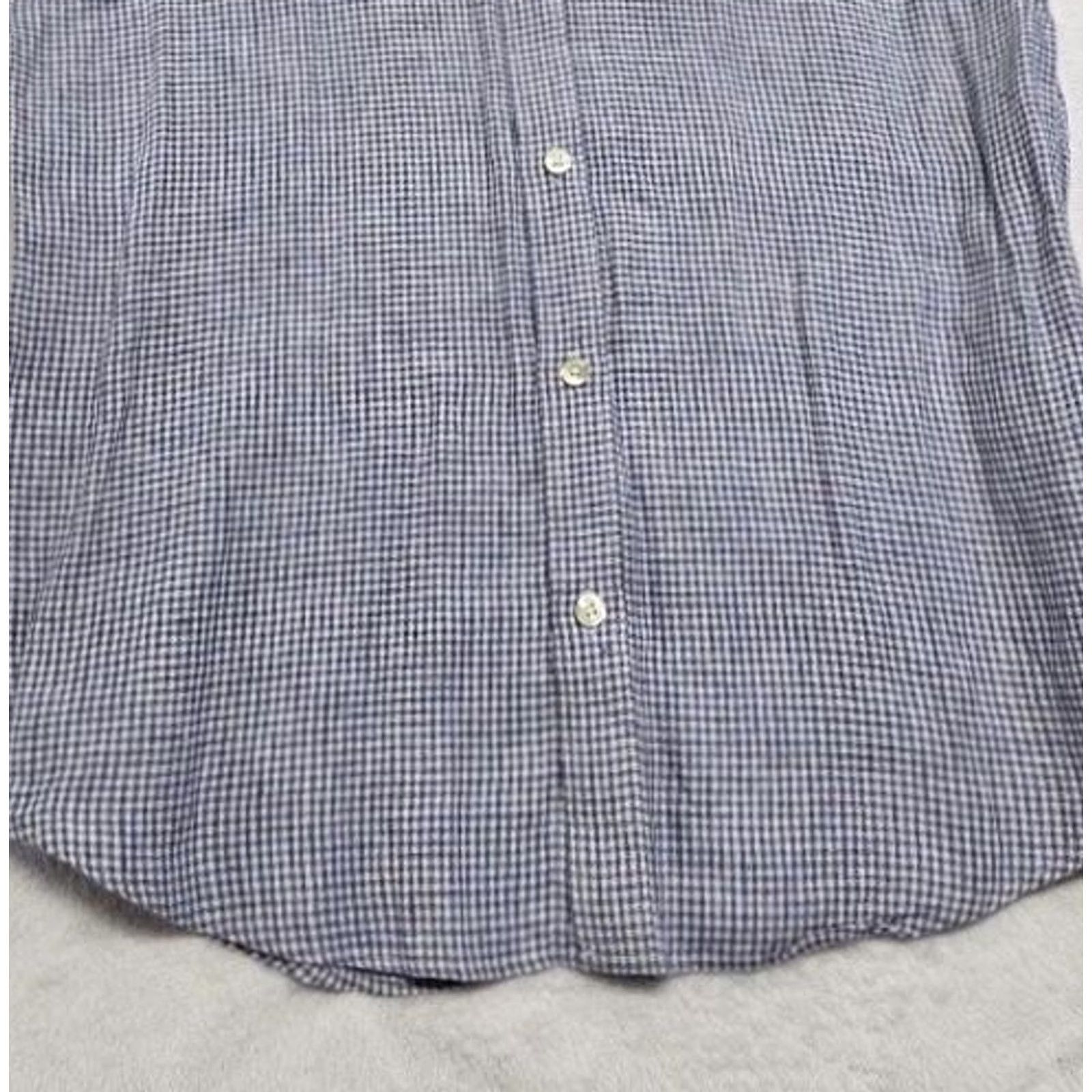 Murano Baird McNutt Shirt Blue White Check Slim Fit Button-Down Large Linen Men Long Sleeve Size US L / EU 52-54 / 3 - 3 Thumbnail