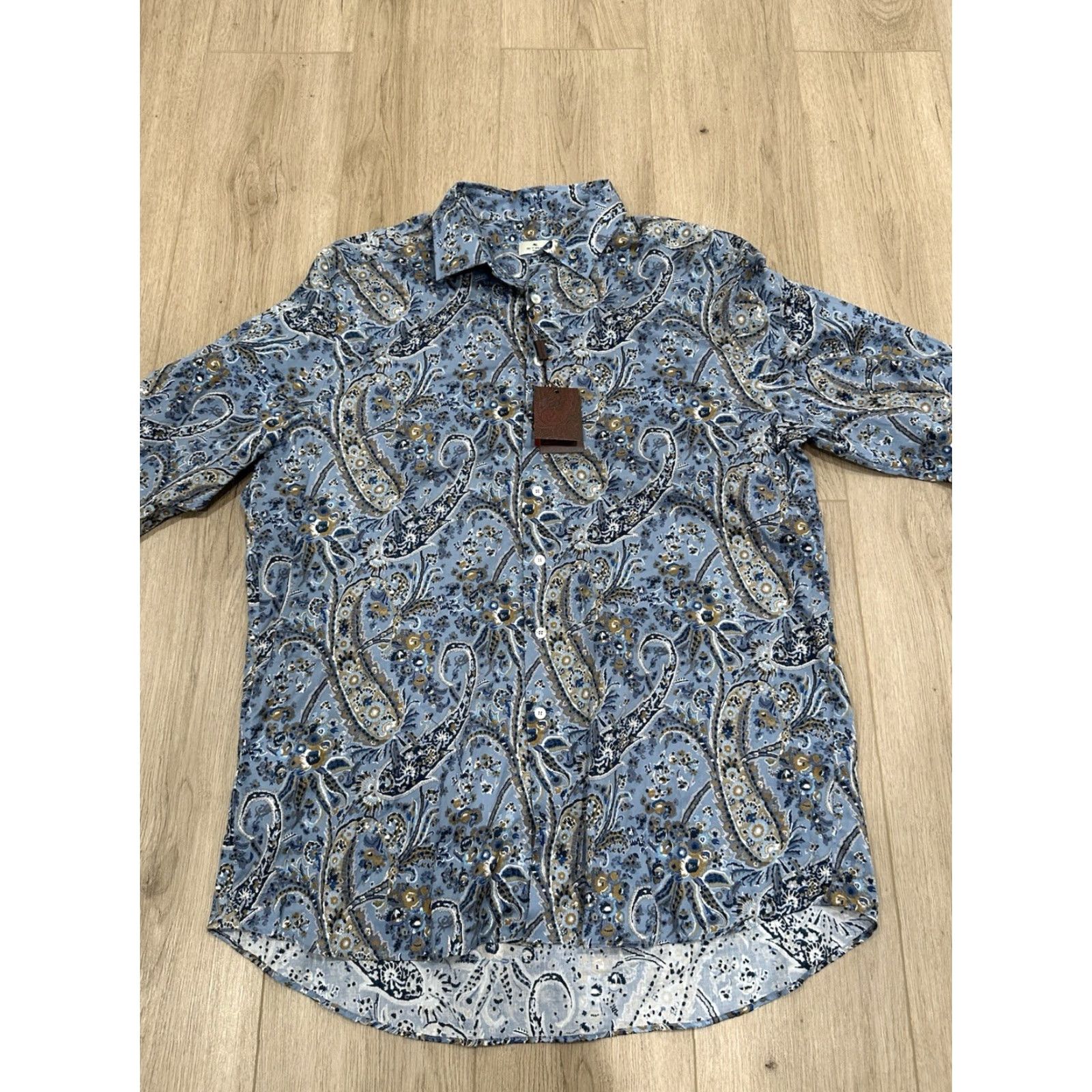 Etro NWT Etro Button-Down Dress Shirt Size 46 Blue/Multi Paisley Print Mens Shirt 46 Blue Paisley ETRO Dress Shirt Size 46R - 3 Thumbnail
