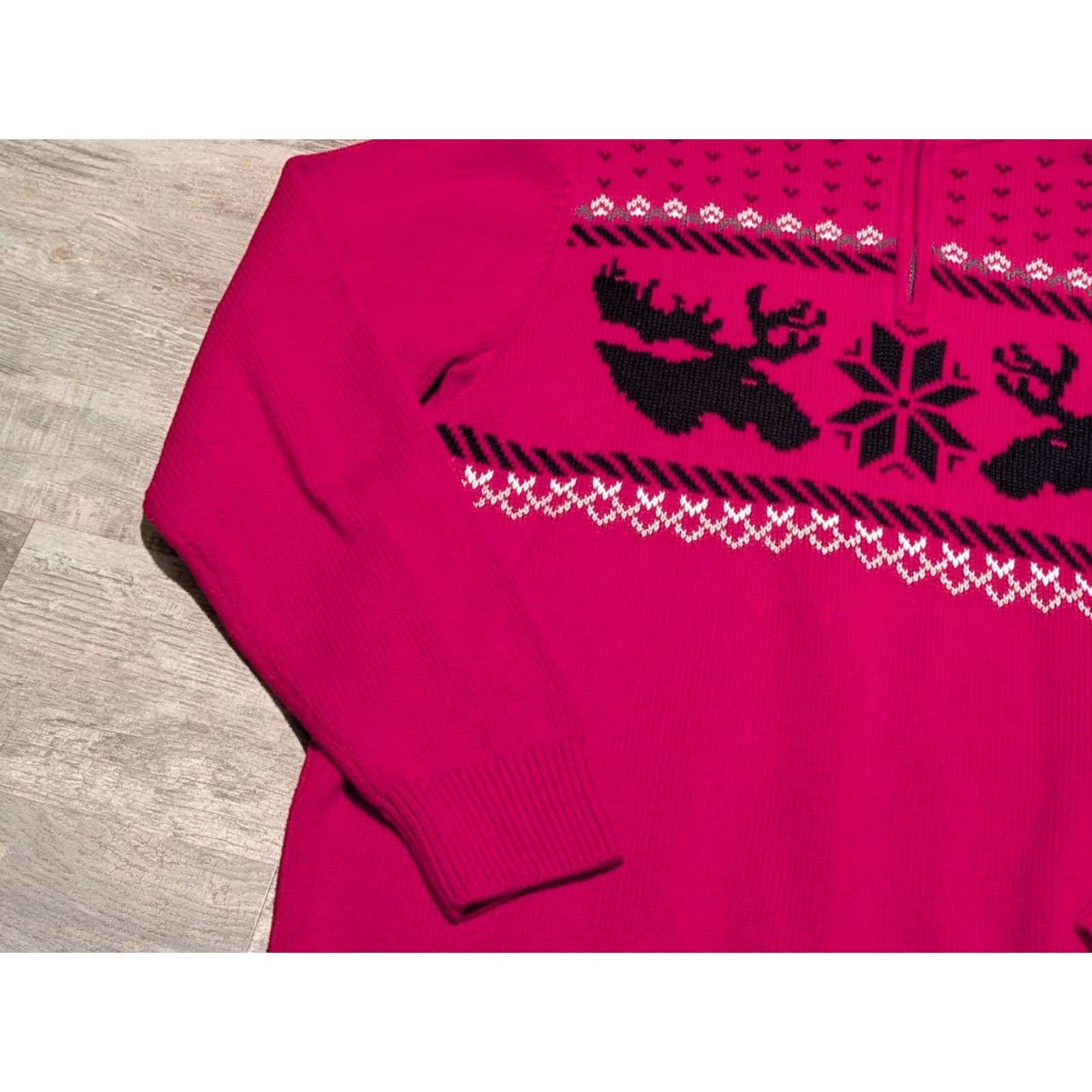 Chaps Chaps Sweater Mens L Red Moose Snowflake Fair Isle Christmas 100% Cotton Knit Pullover 1/4 Zip Mock Neck Size US L / EU 52-54 / 3 - 5 Thumbnail