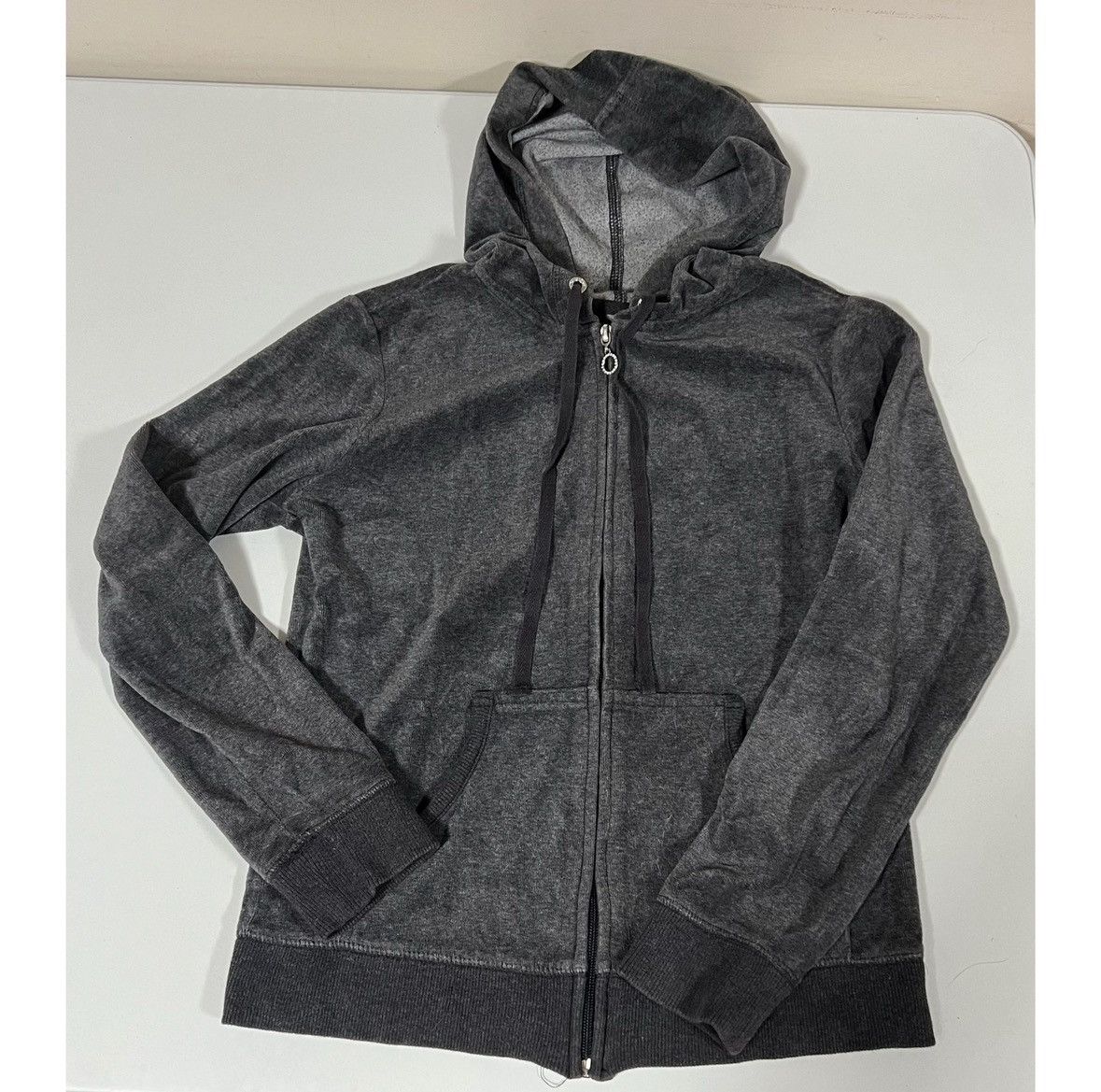 Jones New York Gray Velour Zipper Sweater Sweatshirt Hoodie Outerwear XS 🩶 Size XS / US 0-2 / IT 36-38 - 2 Thumbnail