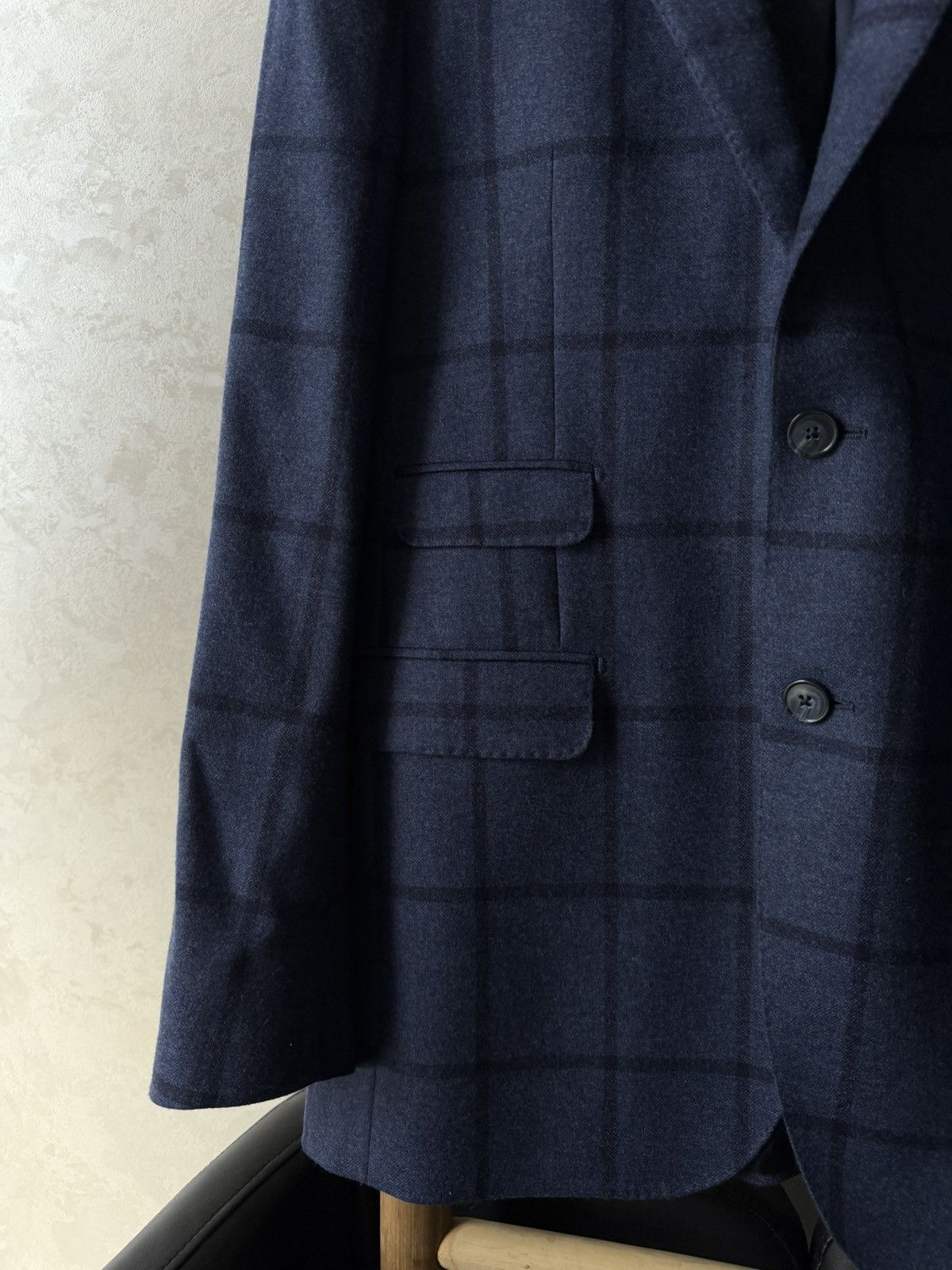 Boggi Boggi Milano Italy Luxury Wool Silk Blue Navy Check Blazer Size 44S - 6 Thumbnail