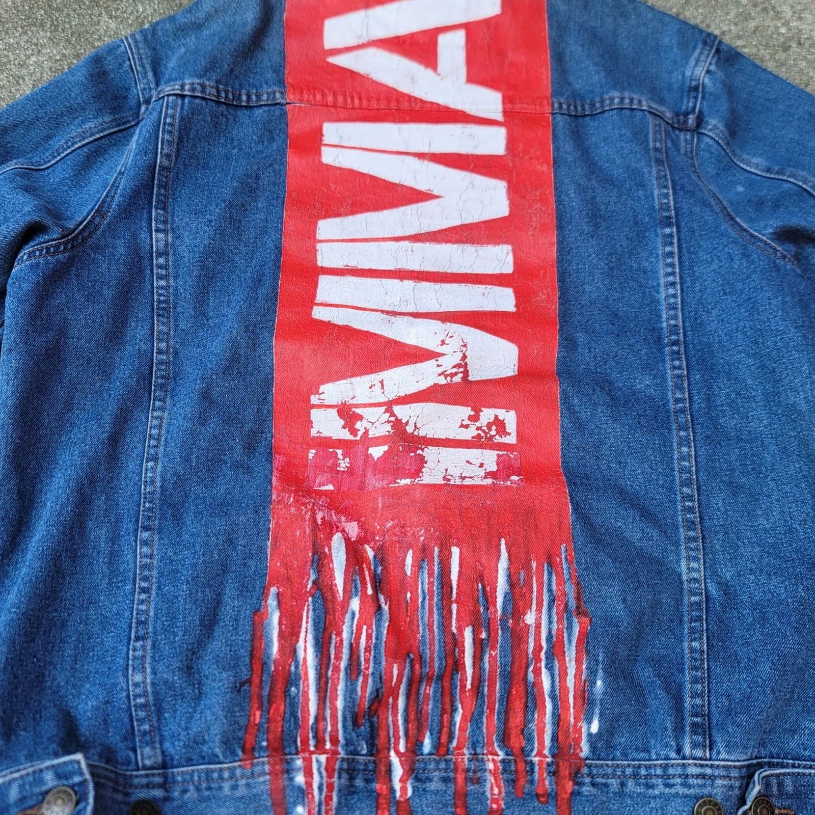 Handmade Vtg Oscar Jeans Custom Hand Painted Denim Jacket Size US XL / EU 56 / 4 - 3 Thumbnail