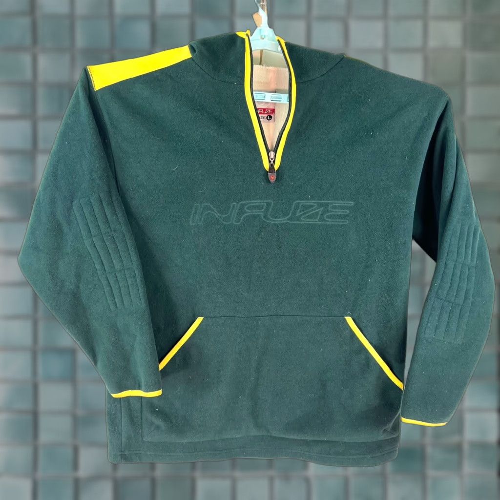 Vintage VINTAGE Infuze Hooded Jacket 1/4 Zip Fleece Green Pockets Size L Men Hoodie Pullover Size US L / EU 52-54 / 3 - 1 Thumbnail