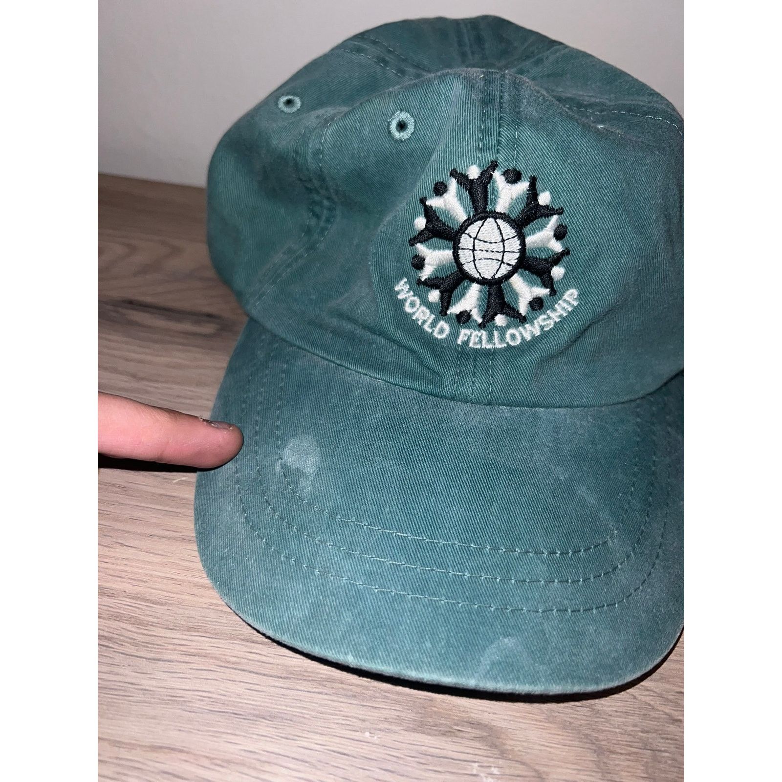 Vintage Vintage Jesus Hat World Fellowship Church Green Cap Stained Size ONE SIZE - 3 Thumbnail