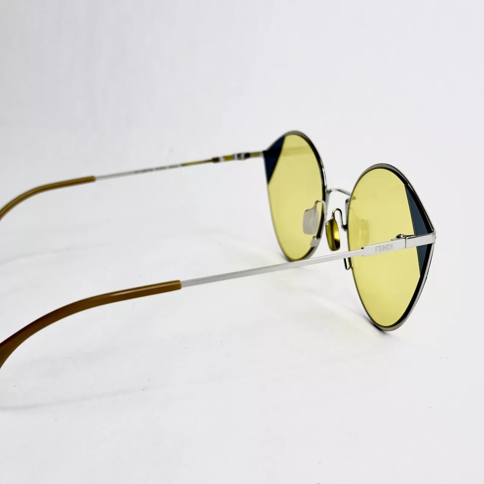 Fendi FENDI 0341 Silver Yellow Geometric Oval Metal Flat FF0341S Size ONE SIZE - 5 Thumbnail