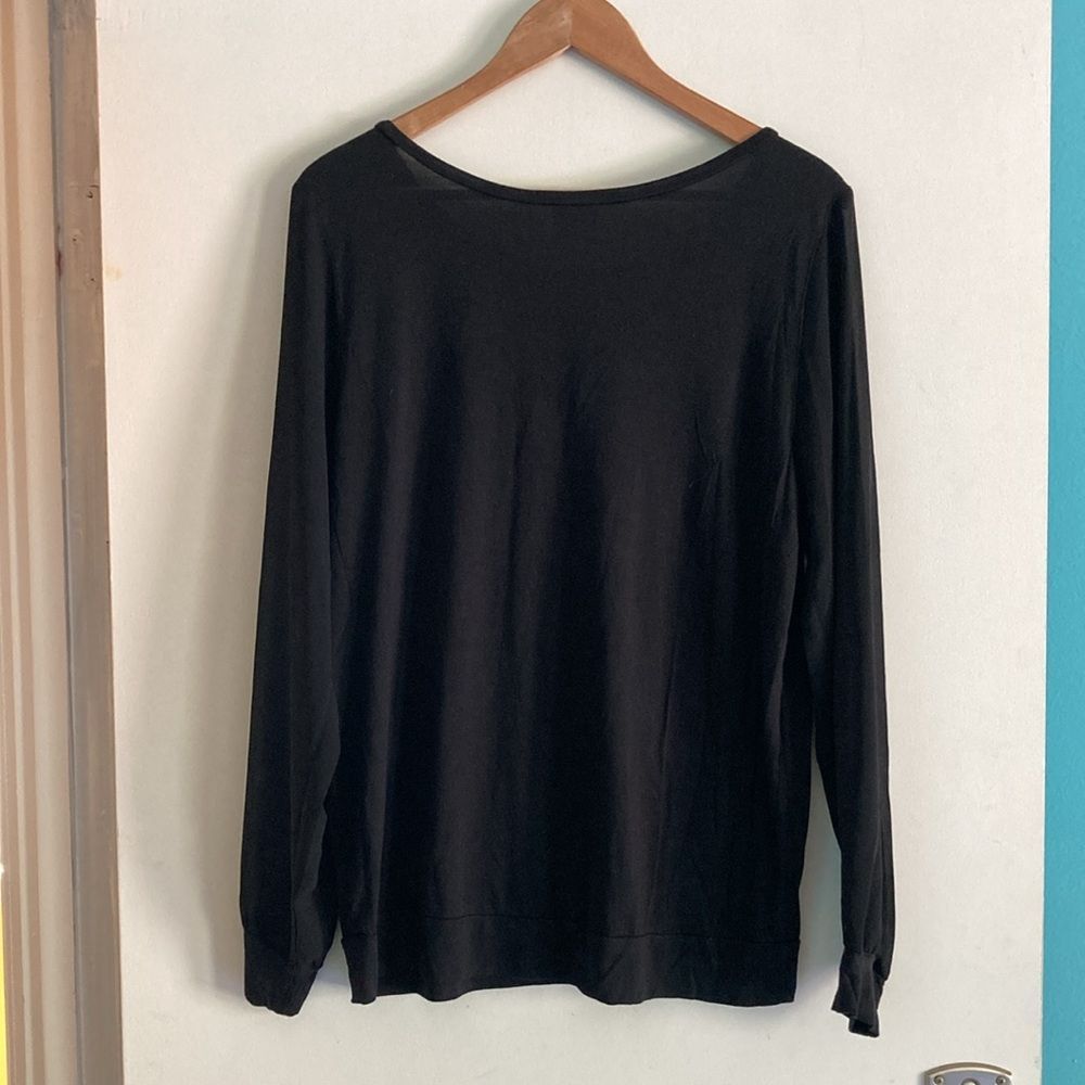 Haute Hippie Haute Hippie Size L Black Modal Pullover Top Sheer Sleeve Size L / US 10 / IT 46 - 10 Thumbnail