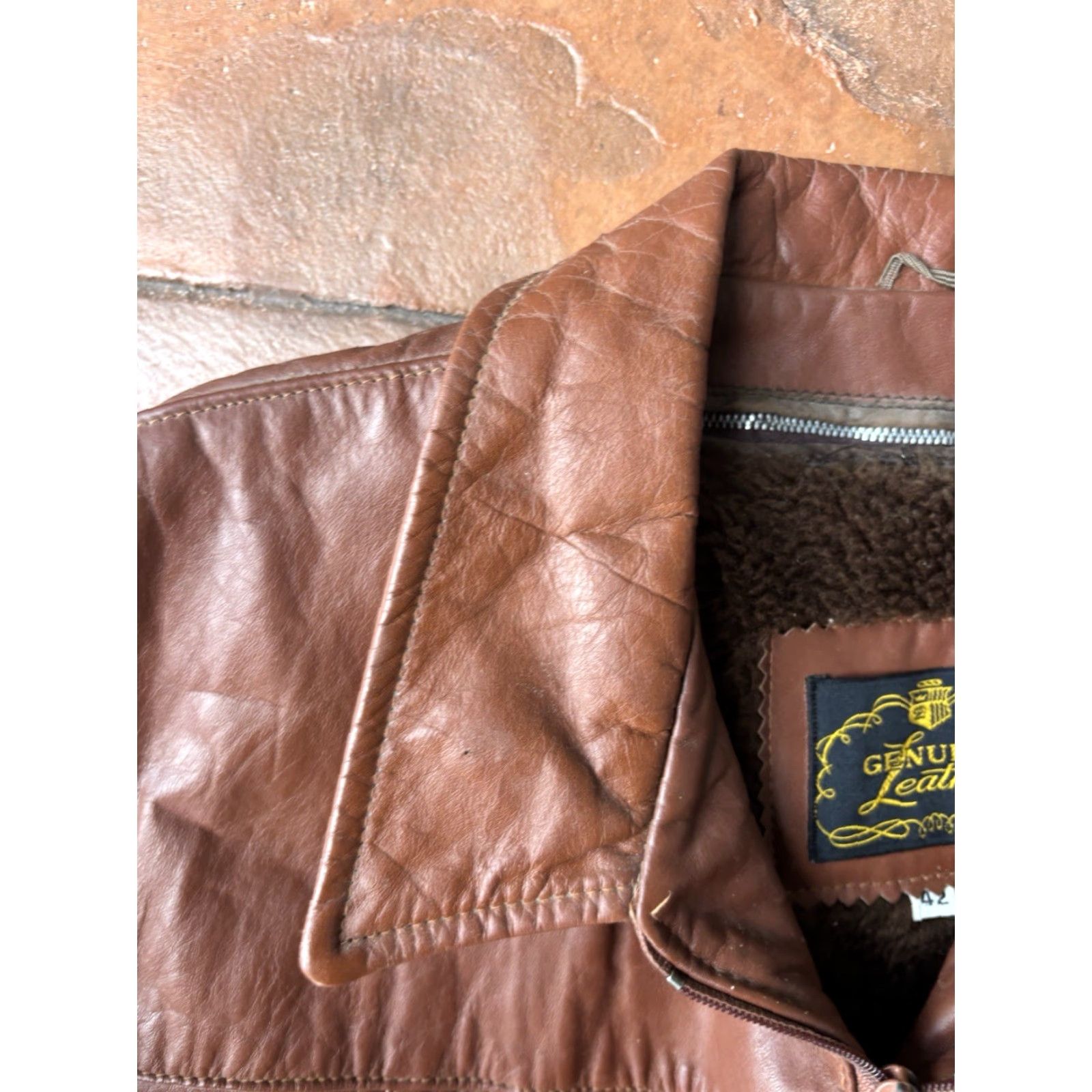 Vintage VINTAGE Genuine Leather Jacket Mens Overcoat 42 Fur Lined Brown Leather Wool Insulation Regular Size 42 70s Cowboy Biker Winter Fall Spring Summer Size US XS / EU 42 / 0 - 5 Thumbnail