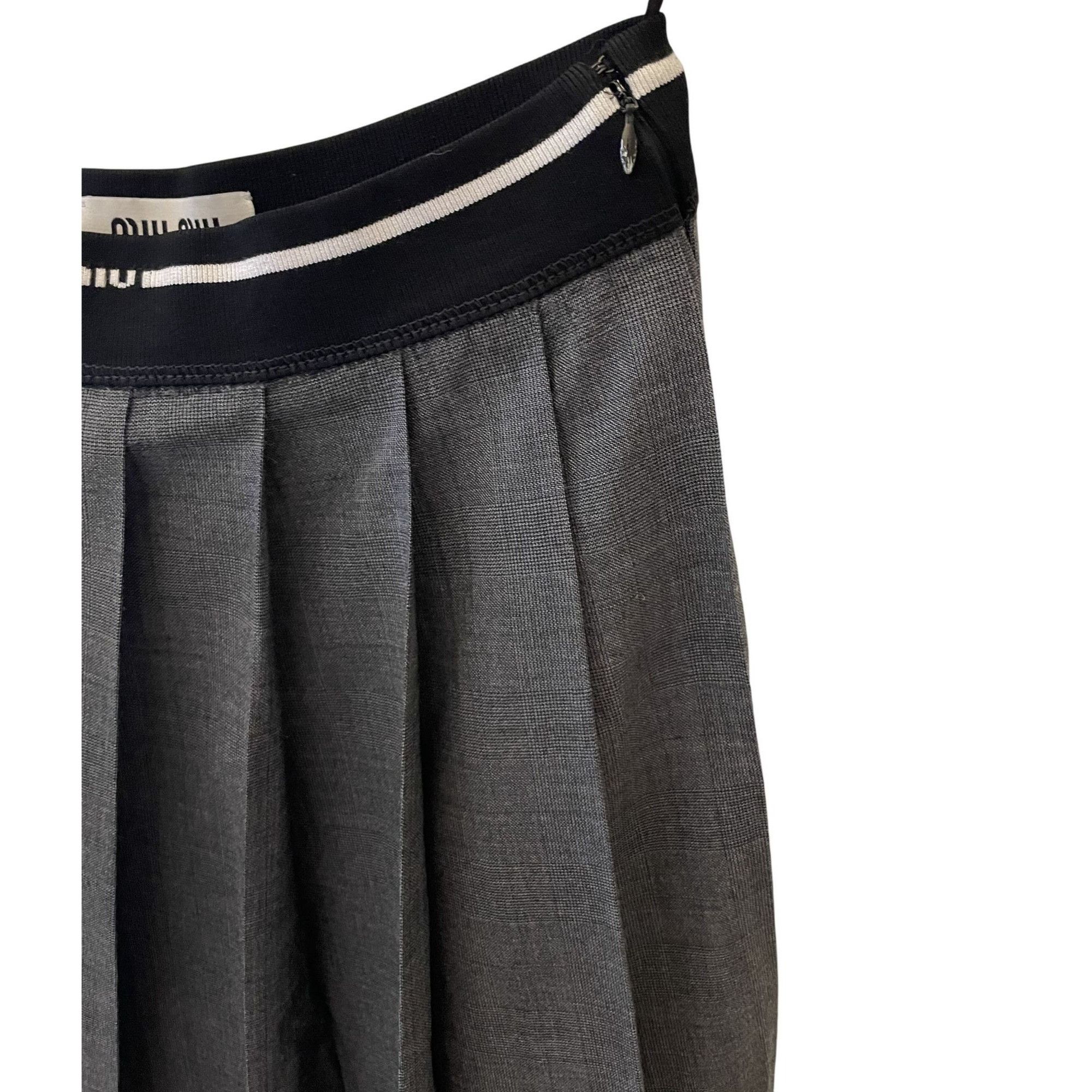 Miu Miu Miu Miu Womens Gray Pleated Mini Skirt With Elastic Waistban Size 38" / US 16 / IT 52 - 4 Thumbnail