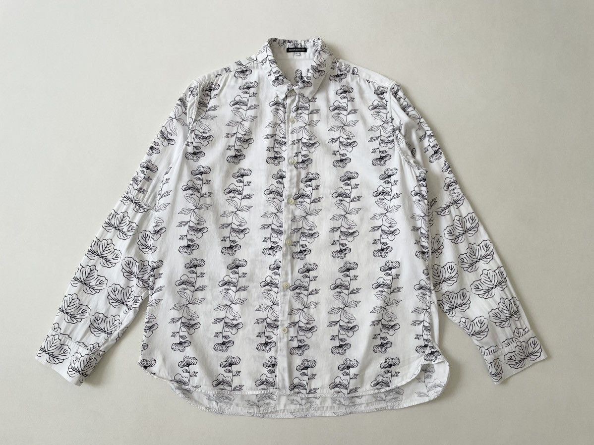 Ann Demeulemeester White Cotton Shirt With Black Flower Print Size US L / EU 52-54 / 3 - 1 Thumbnail
