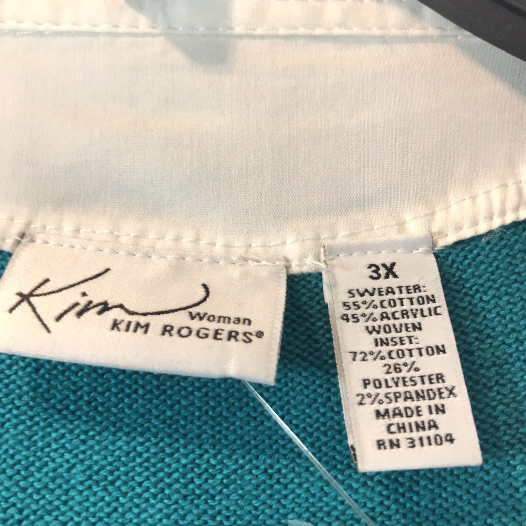 Vintage VINTAGE Kim Rogers Womens Sweater Cardigan Long Sleeve Plus 3X Turquoise Faux Collar Buttons Size XXL / US 16-18 / IT 52-54 - 4 Thumbnail
