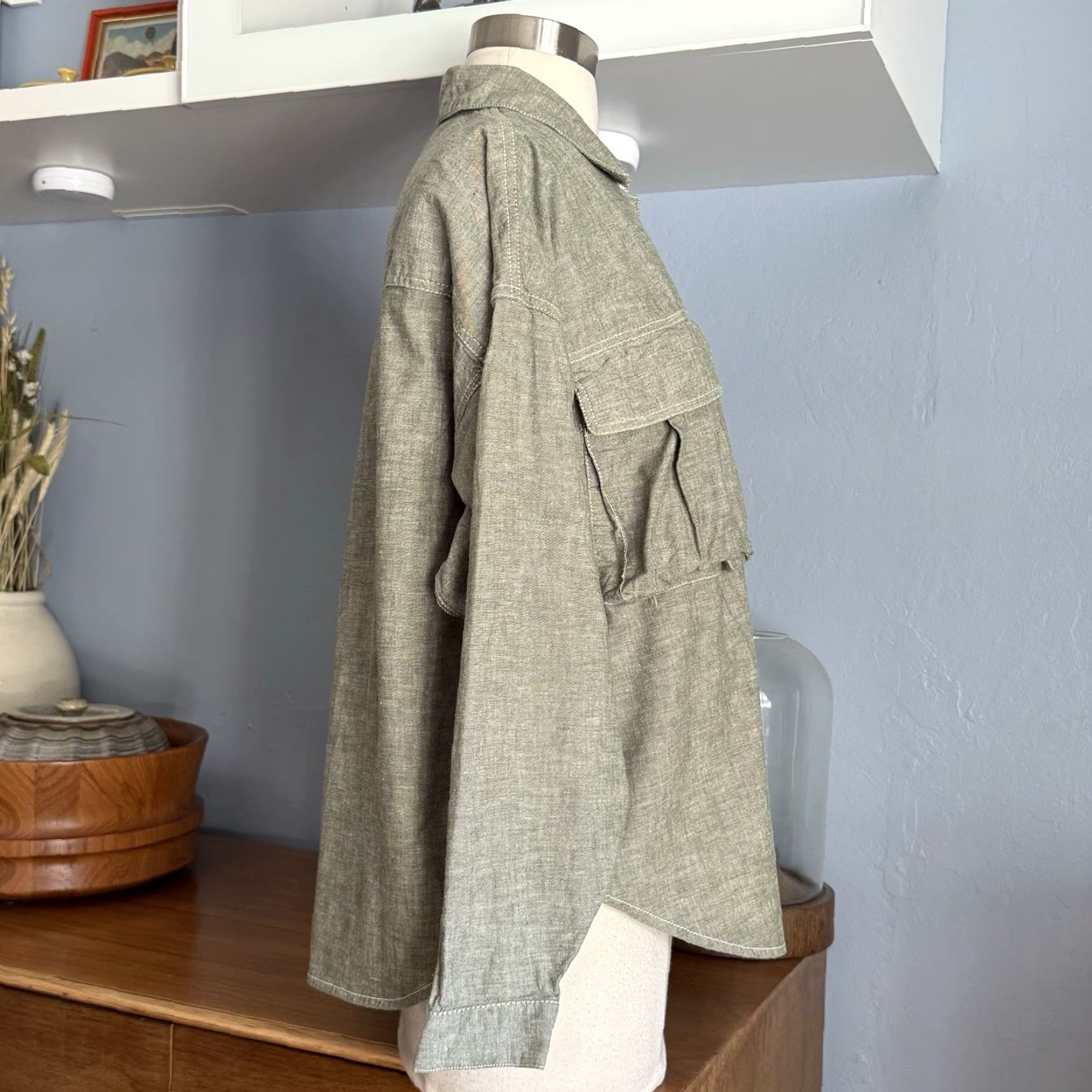 Esprit VINTAGE Esprit Shirt Cargo Pockets Utility Boxy Oversized Size S Green/grey 90s Womens Size S / US 4 / IT 40 - 3 Thumbnail