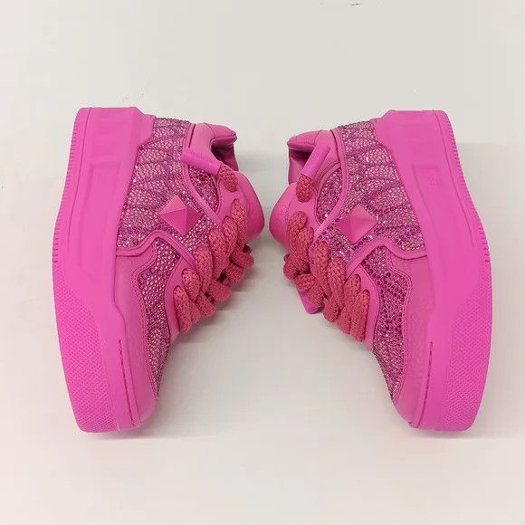 Valentino Valentino One Stud Fuchsia Sneakers w/ Iconographe Crystals Size US 7 / IT 37 - 4 Thumbnail