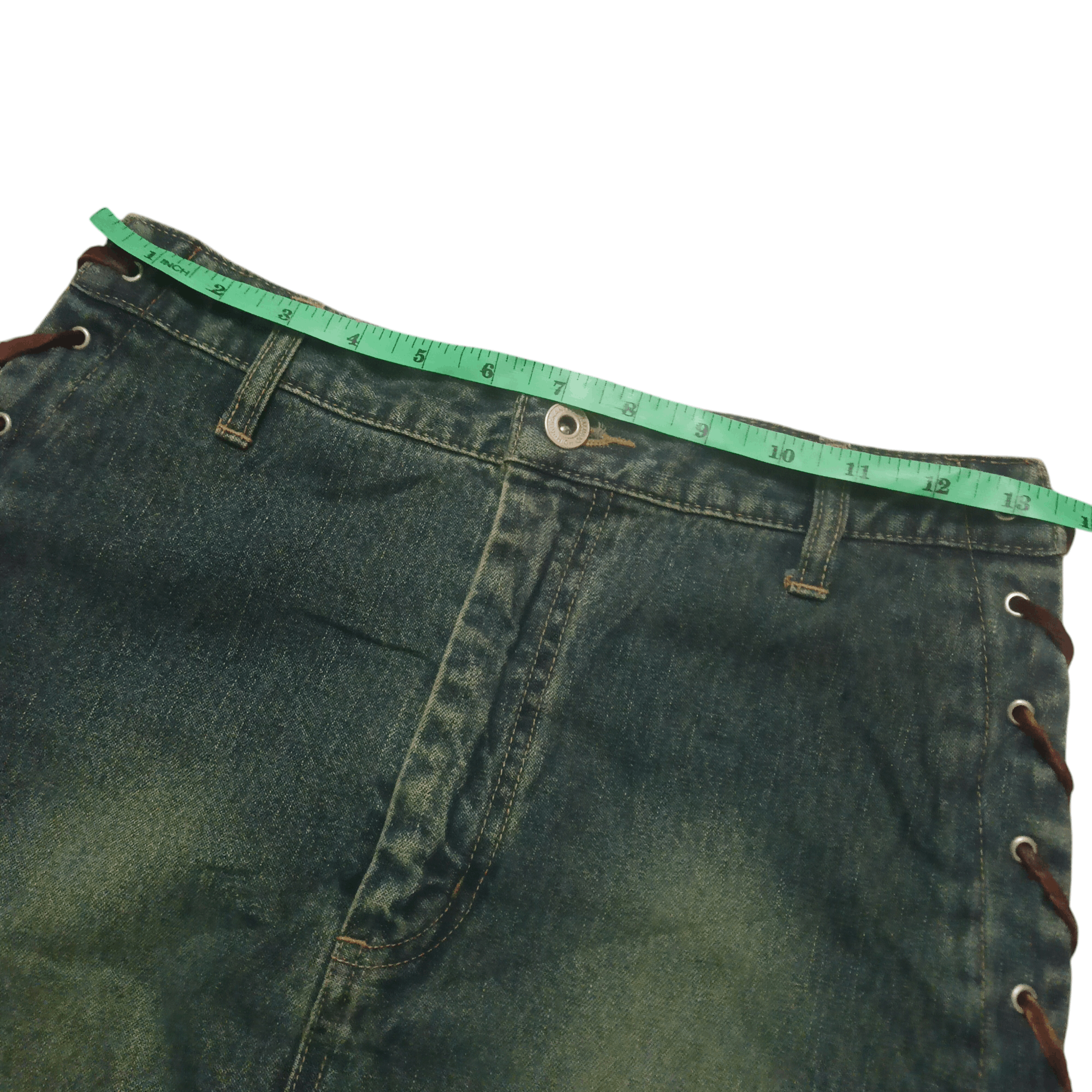 If Six Was Nine Japanese Denim Skirts ifsixwasnine style Lace up design Size 26" / US 2 / IT 38 - 14 Thumbnail