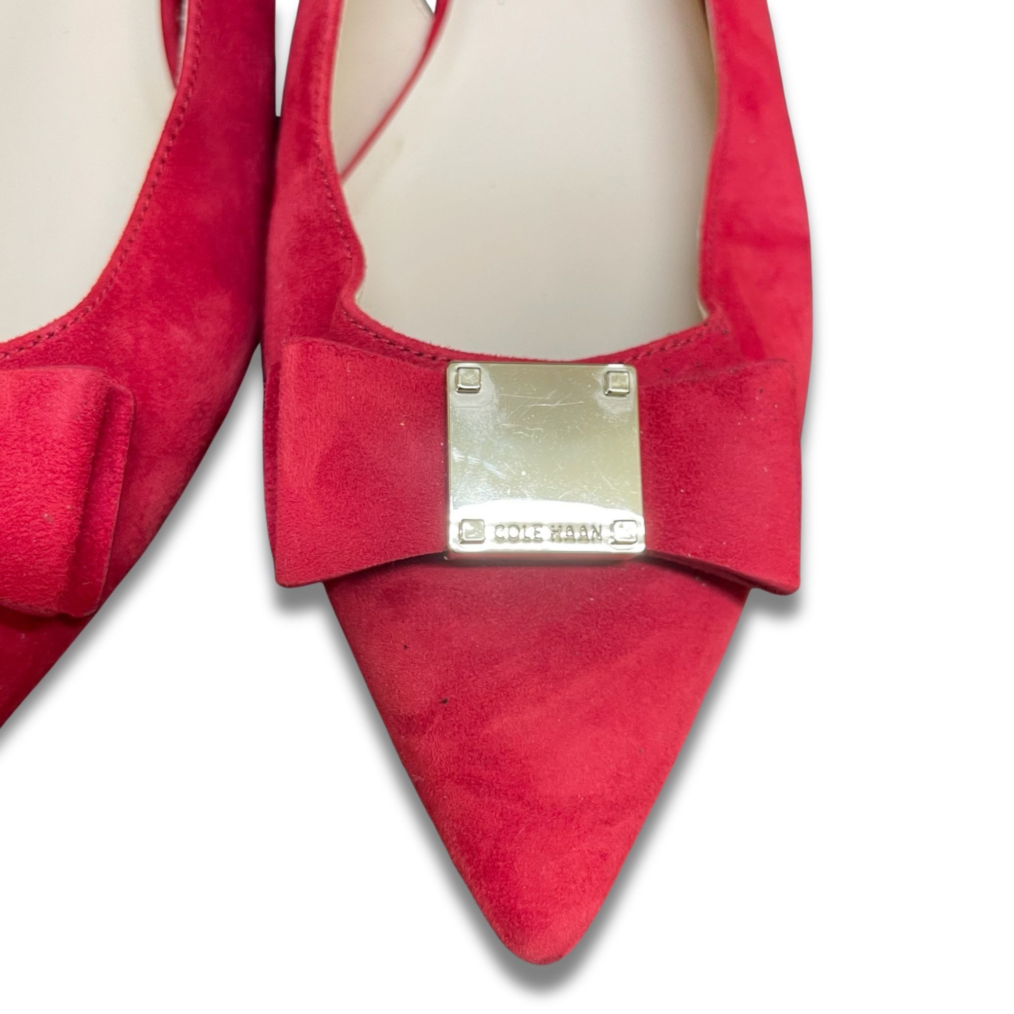 Cole Haan Cole Haan Tali Bow Slingback Pumps Red Suede Pointed Toe Kit Size US 7.5 / IT 37.5 - 7 Thumbnail