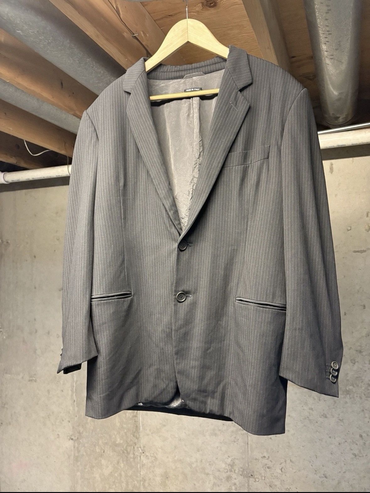 Giorgio Armani VTG 90s Giorgio Armani Wool Pinstripe Blazer Jacket Black 40 Size 40R - 1 Thumbnail