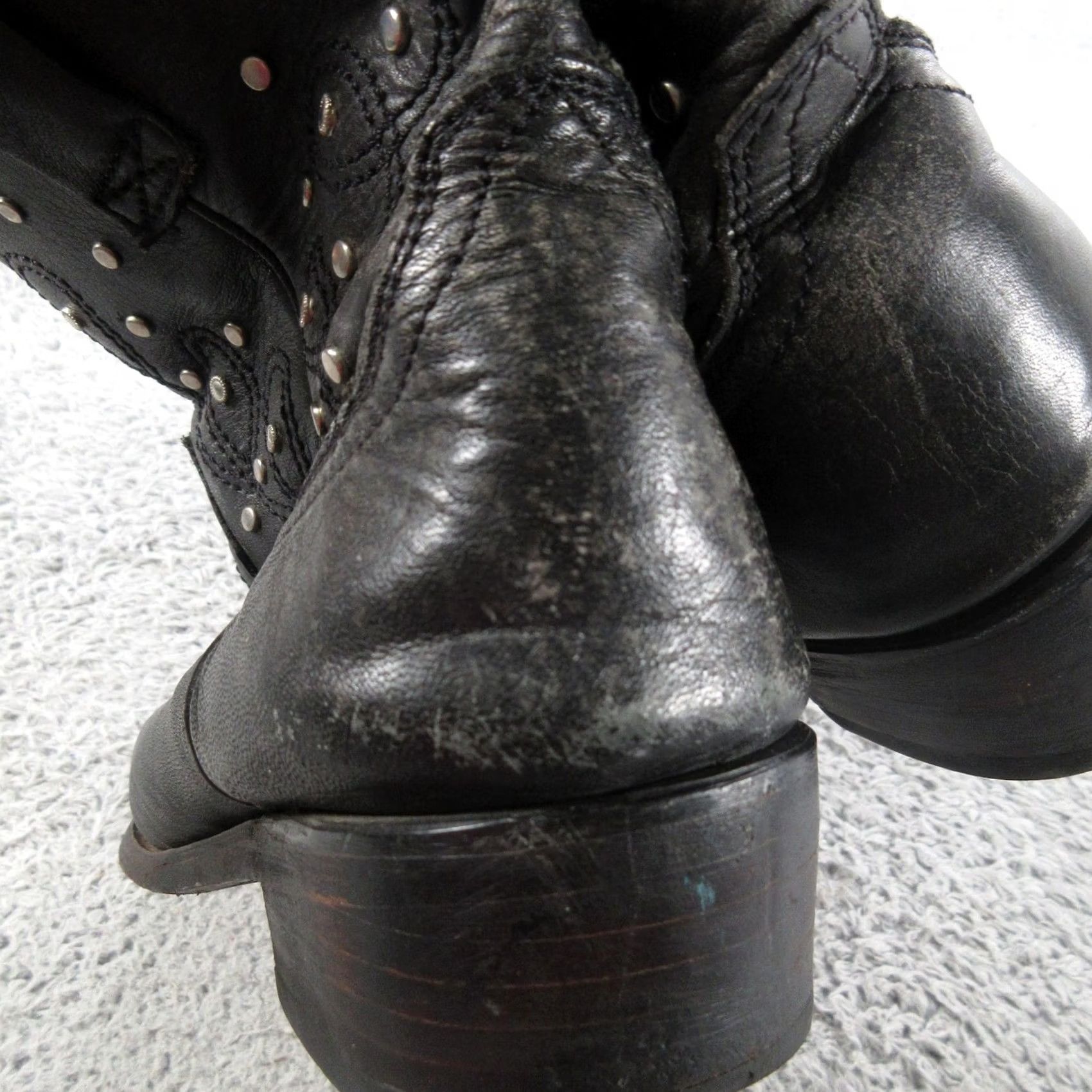 Vintage Cozumel Boots Womens 7.5 Black Leather Studded Ankle Western Block Heel Size US 8 / IT 38 - 4 Thumbnail