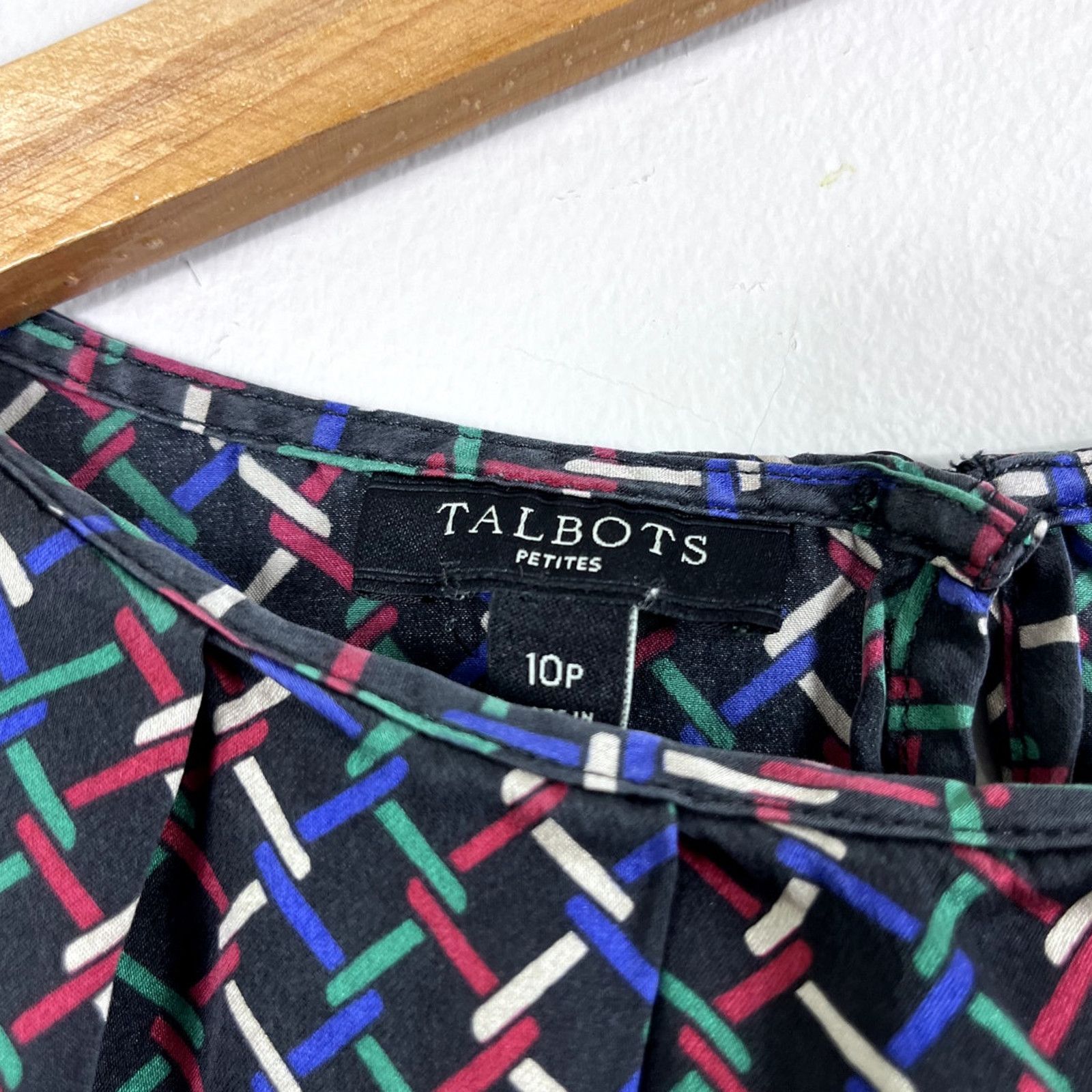Talbots Women's Blue Silk Multicolored Talbots Blouse 10P Size L / US 10 / IT 46 - 3 Thumbnail