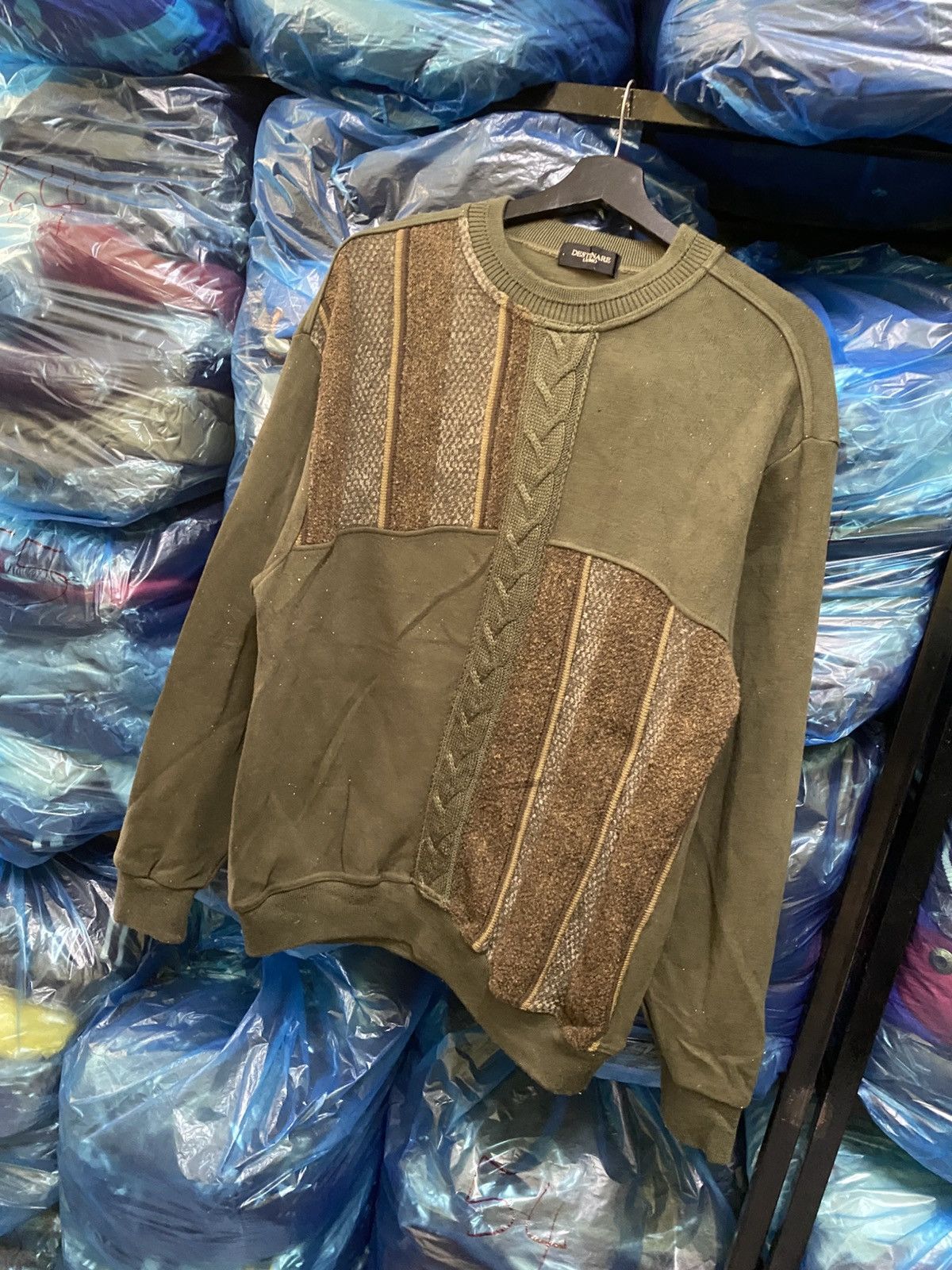 Vintage Vintage Destinare Uomo Olive Patchwork Knit Sweater - Men’s Size US M / EU 48-50 / 2 - 2 Thumbnail