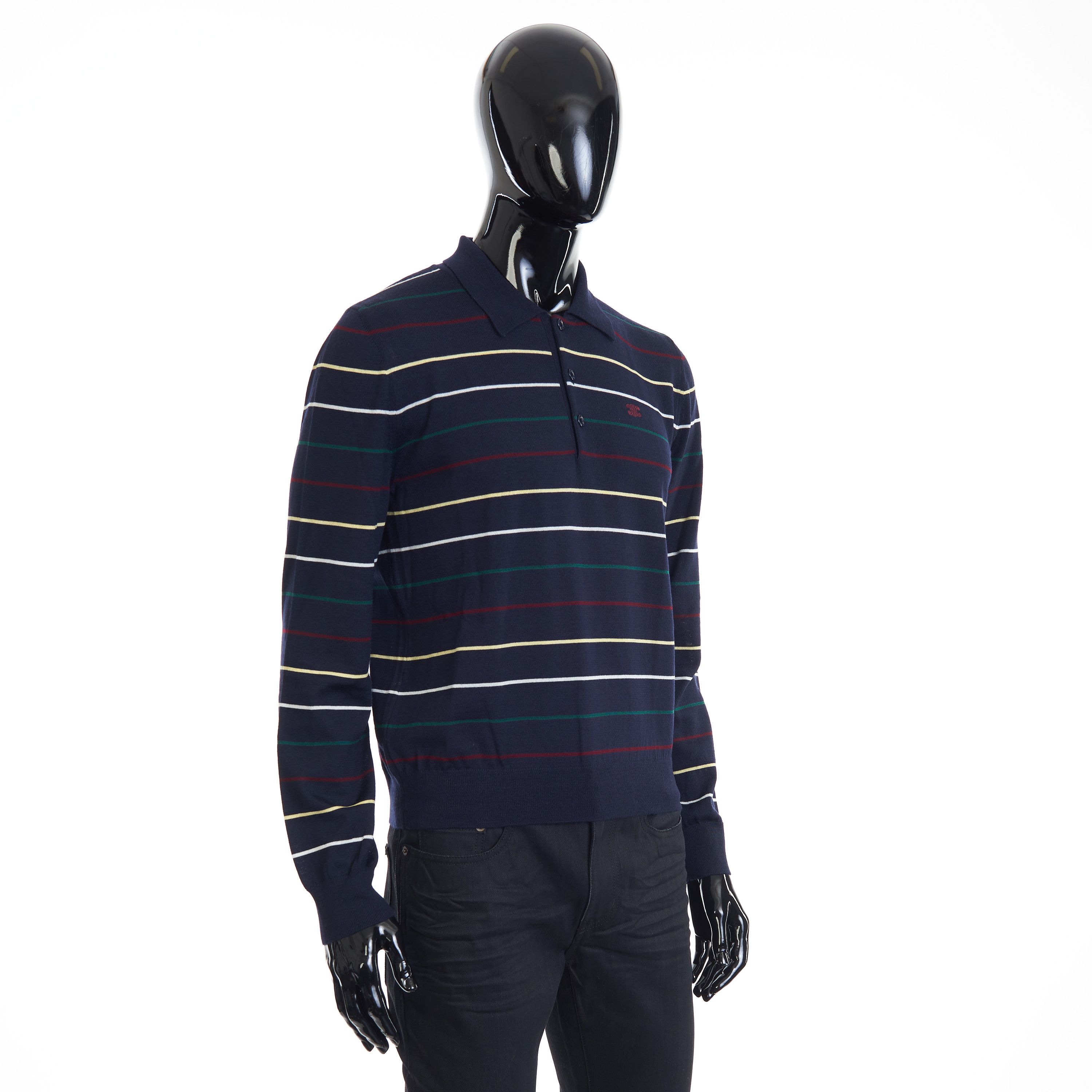 Celine Navy Blue Striped Polo Shirt - Embroidery, Fine Wool Size US L / EU 52-54 / 3 - 8 Thumbnail