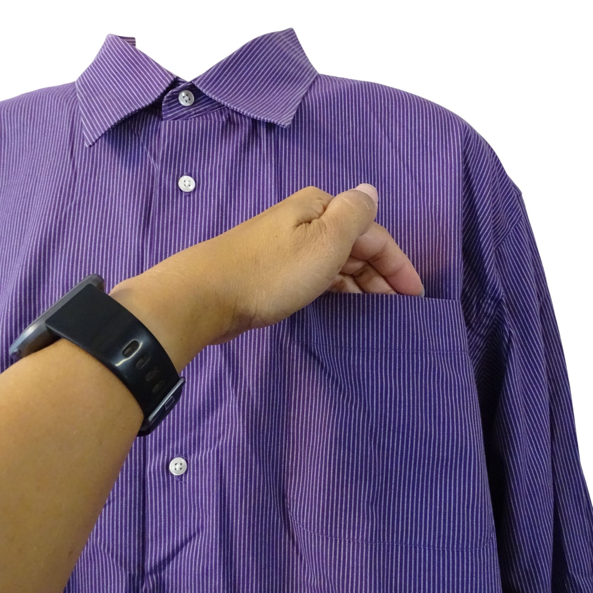 Nordstrom Nordstrom Men Classic Fit Non-Iron Purple Stripe Dress Shirt Size US XXL / EU 58 / 5 - 2 Thumbnail