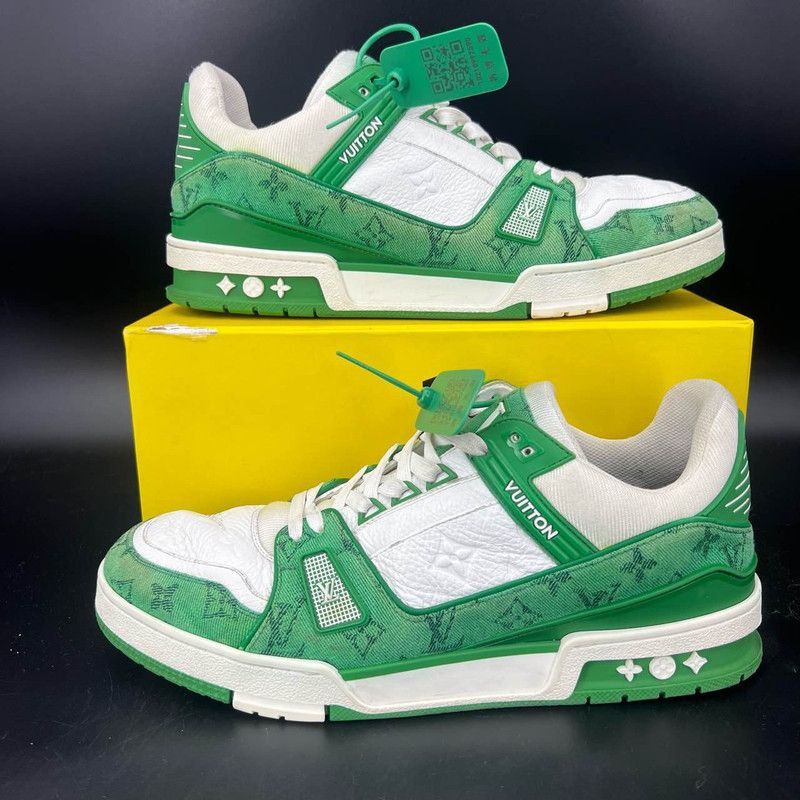 Louis Vuitton Louis Vuitton Green and White Trainer Sneakers -2508 Size US 10.5 / EU 43-44 - 8 Thumbnail