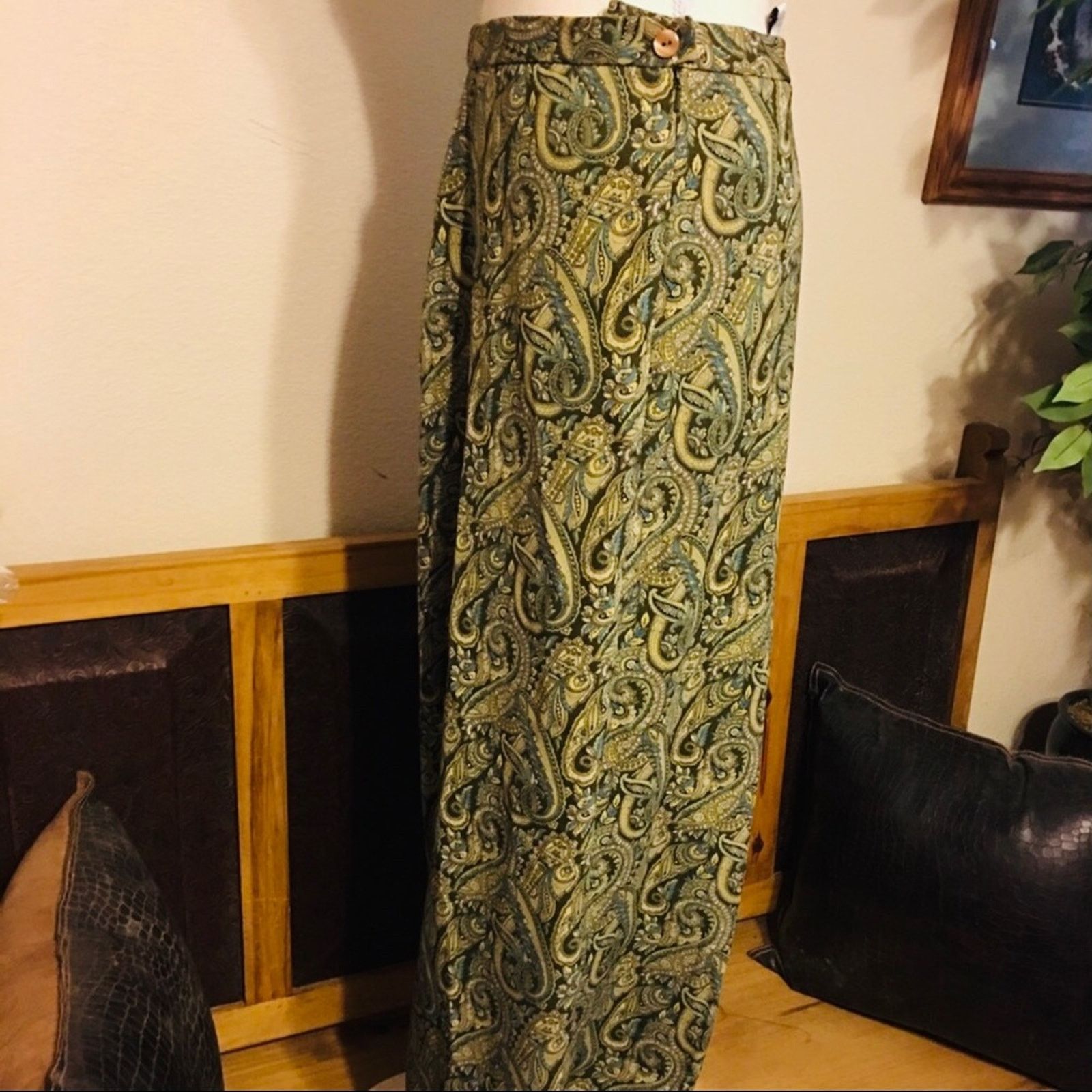 Other Nine & Co full length paisley print green skirt Size 28" / US 6 / IT 42 - 5 Thumbnail