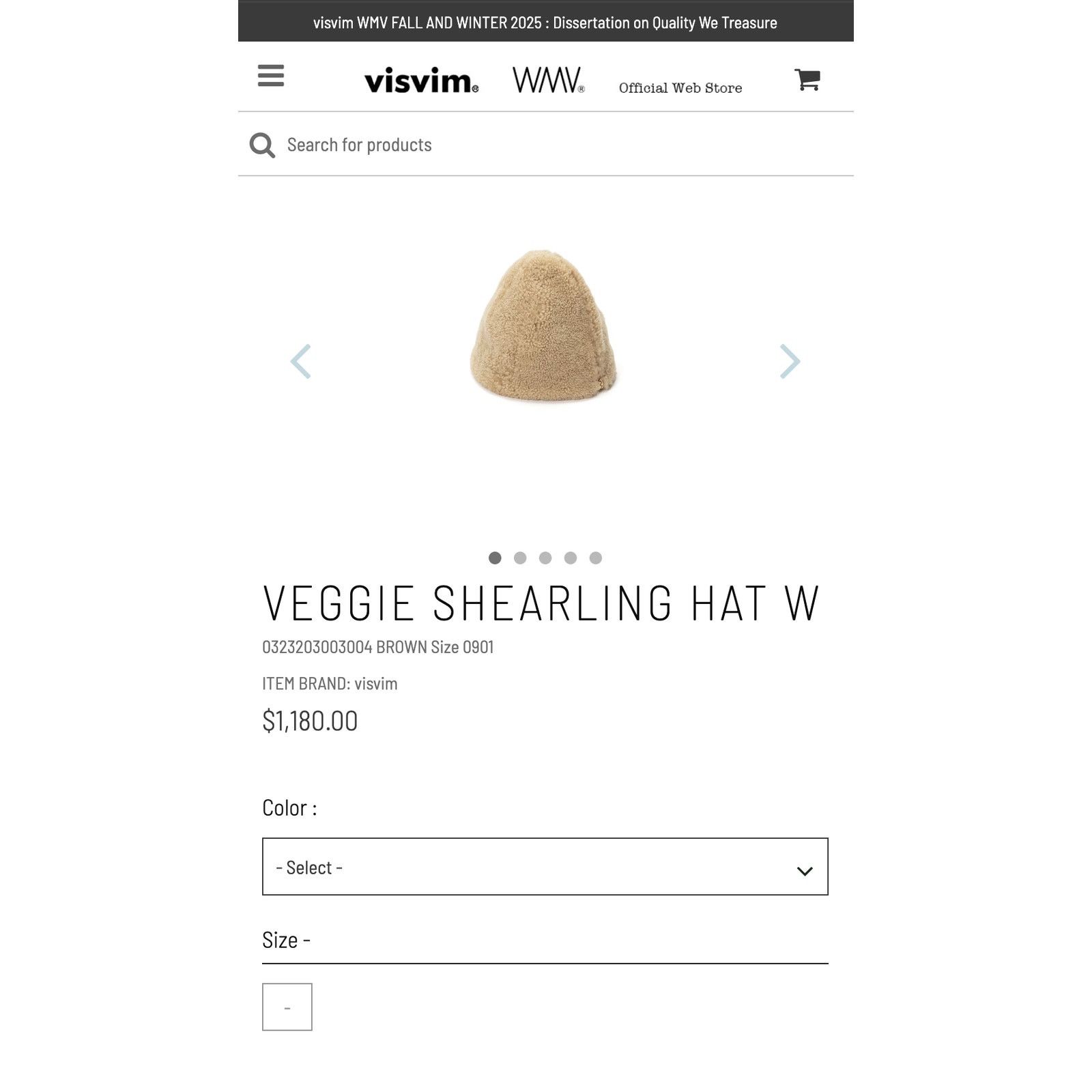 $1,180 WMV/Visvim Veggie Shearling Hat W