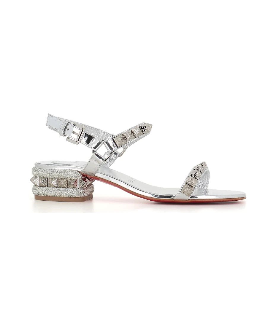Christian Louboutin Pyrasand 30 Silver Leather Block Heel Ankle Strap Sandal 38 Size US 8 / IT 38 - 8 Thumbnail