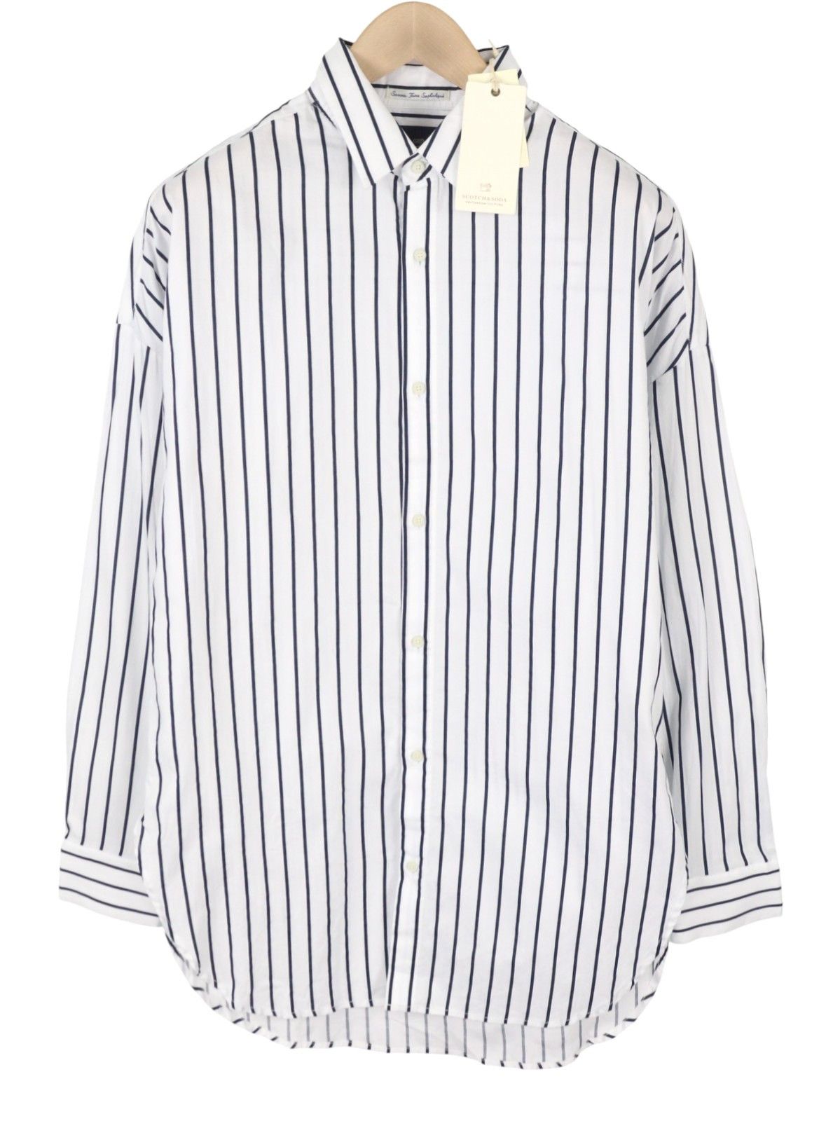 Scotch & Soda L White Pinstriped Long Fit Button-Up Shirt 89103 Size US L / EU 52-54 / 3 - 2 Thumbnail