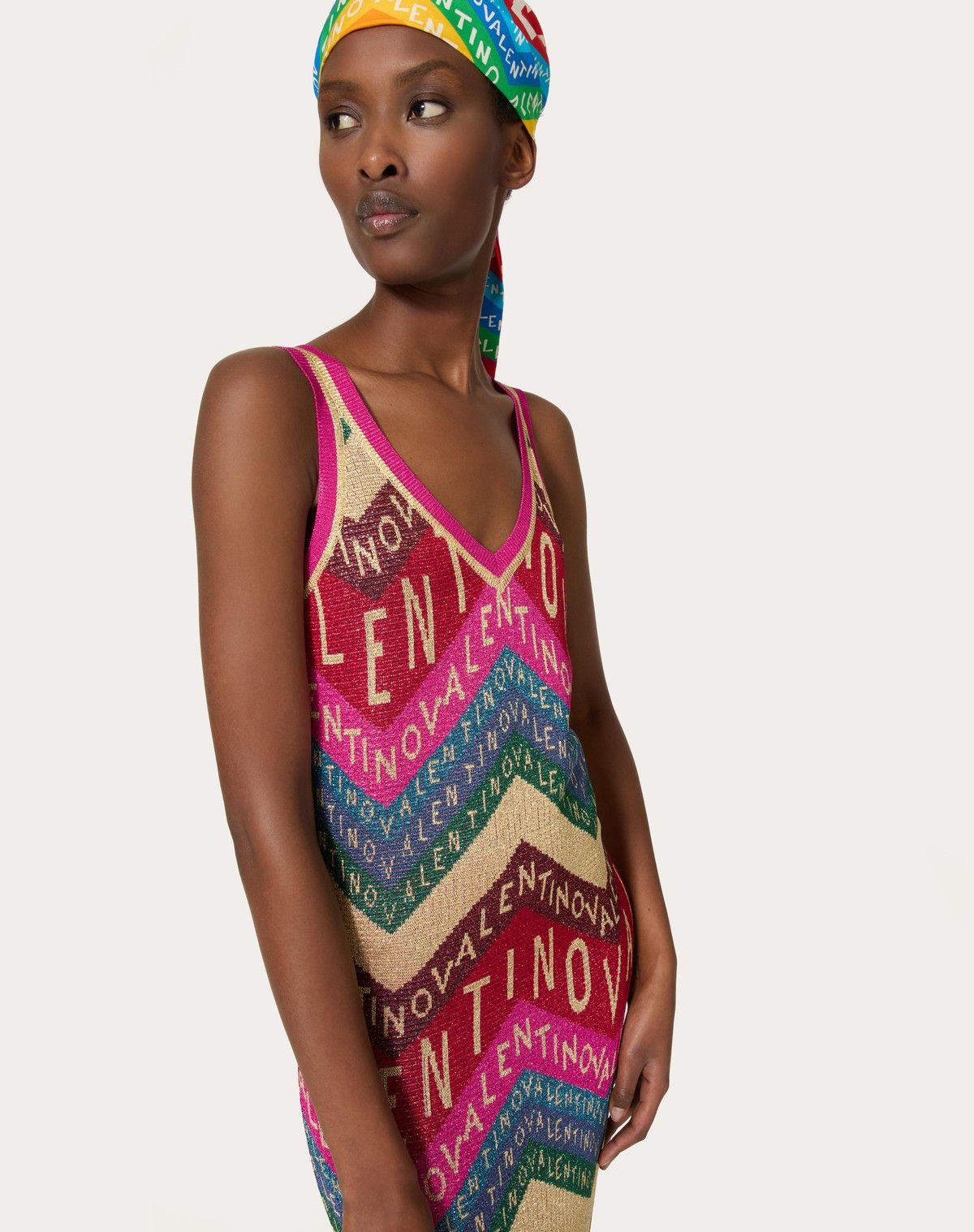 Valentino o1s1wg110525 Chevron Lurex Dress in Multicolor Size XS / US 0-2 / IT 36-38 - 5 Thumbnail