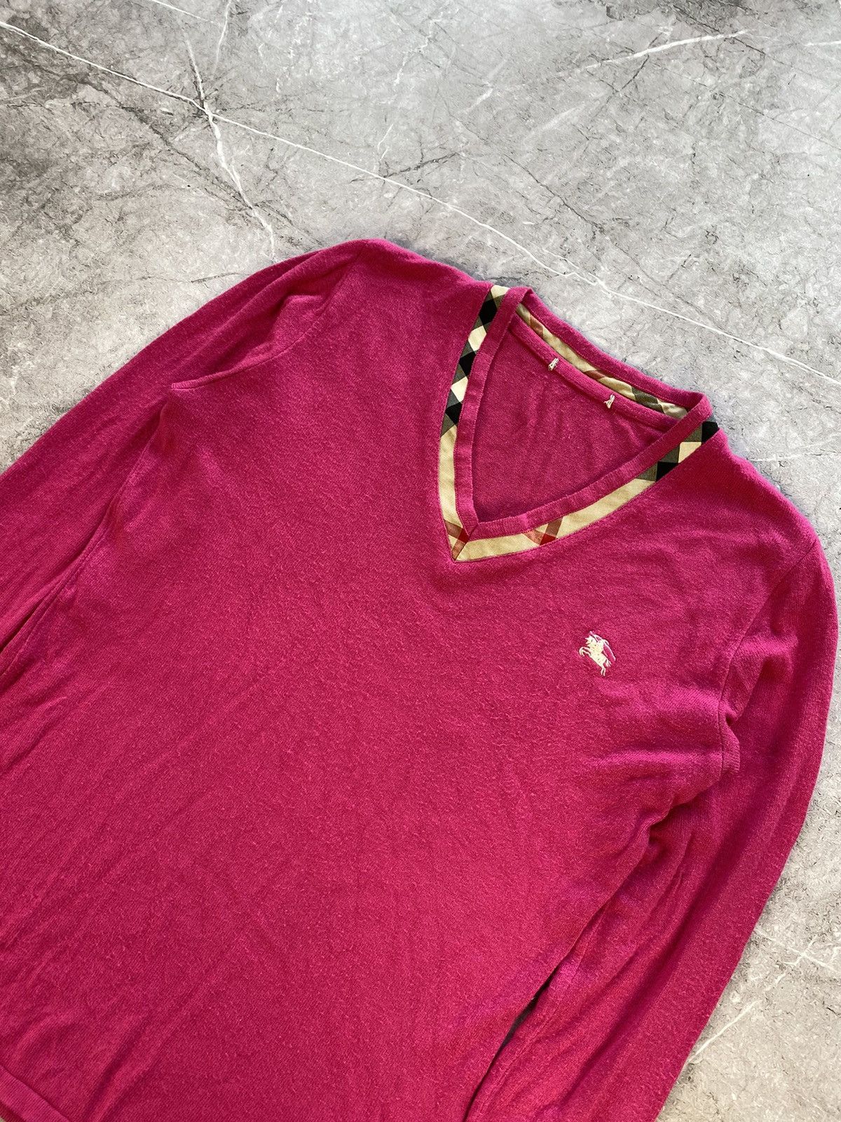 Burberry × Vintage Vintage Burberry London Nova Check V-Neck Women Sweatshirt Size XL / US 12-14 / IT 48-50 - 3 Thumbnail