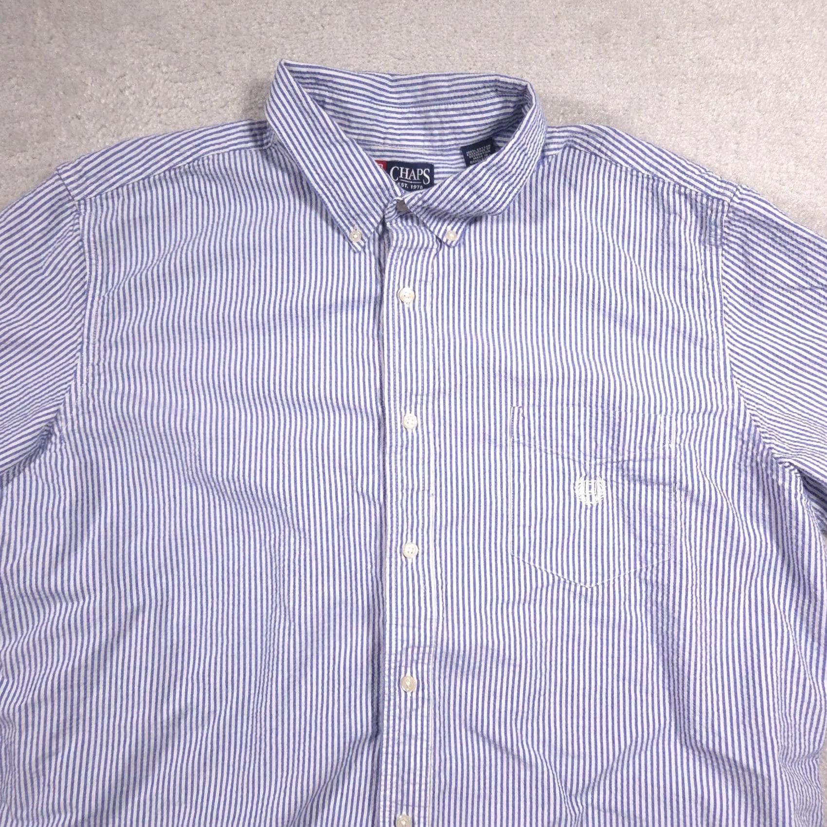 Chaps Chaps Shirt Mens 2XL Blue Stripe Short Sleeve Button Down Cotton Casual Size US XXL / EU 58 / 5 - 3 Thumbnail