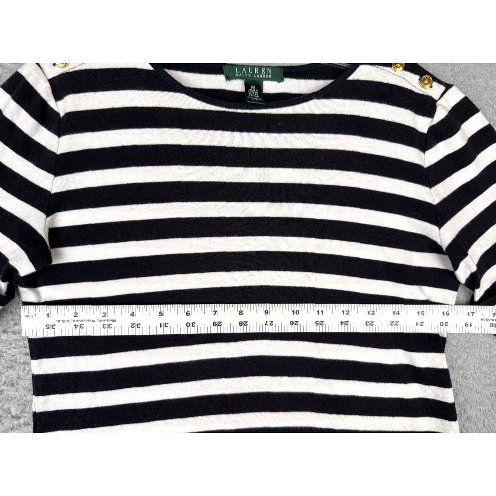 Ralph Lauren Lauren Ralph Lauren Shirt Women Medium Black Striped Casual Round Neck Cotton Sports Size M / US 6-8 / IT 42-44 - 7 Thumbnail