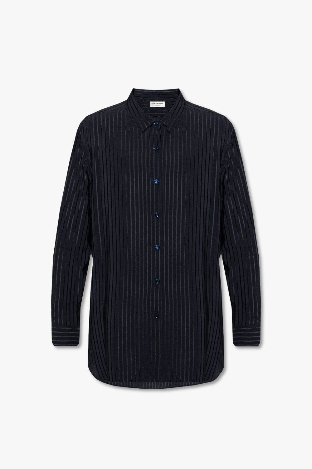Saint Laurent Paris Saint Laurent Navy Stripe Silk Shirt Size US XL / EU 56 / 4 - 5 Thumbnail