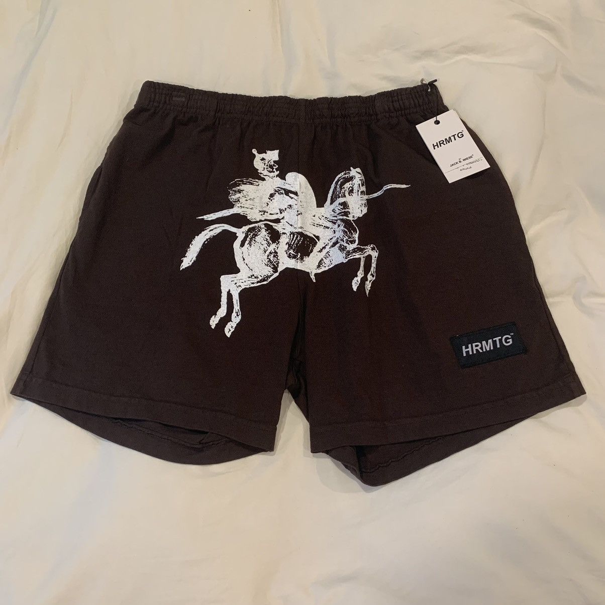 image of Corteiz x Hrmtg Brown Hrmtg Quixote Knight Shorts in Black, Men's (Size 36)