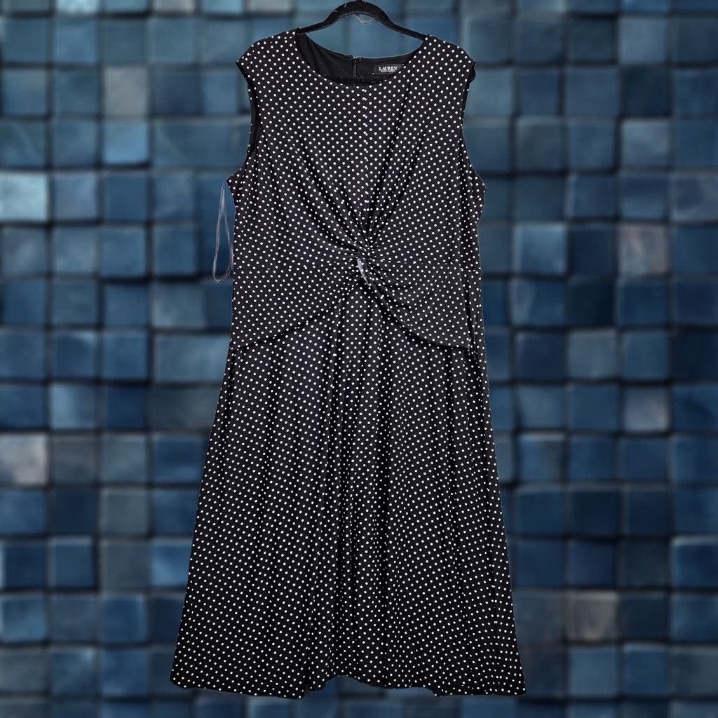 Ralph Lauren Lauren Ralph Lauren Dress Women’s 18W Black White Polka Dot Midi Twist Front Size XXL / US 16-18 / IT 52-54 - 1 Thumbnail