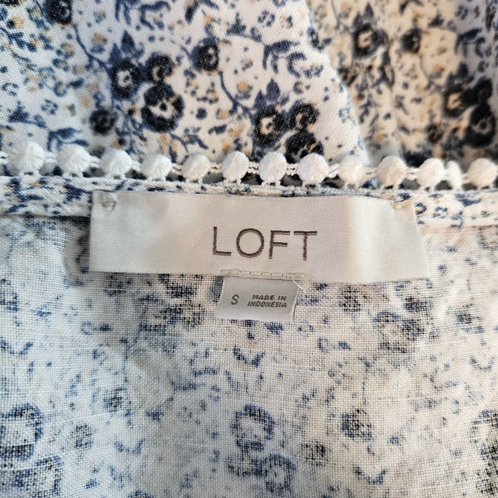 Loft VINTAGE? No. Ann Taylor LOFT Womens Mini Dress Sz Small Blue White Floral Linen Blend Shirt Adult XS? Size S / US 4 / IT 40 - 5 Thumbnail