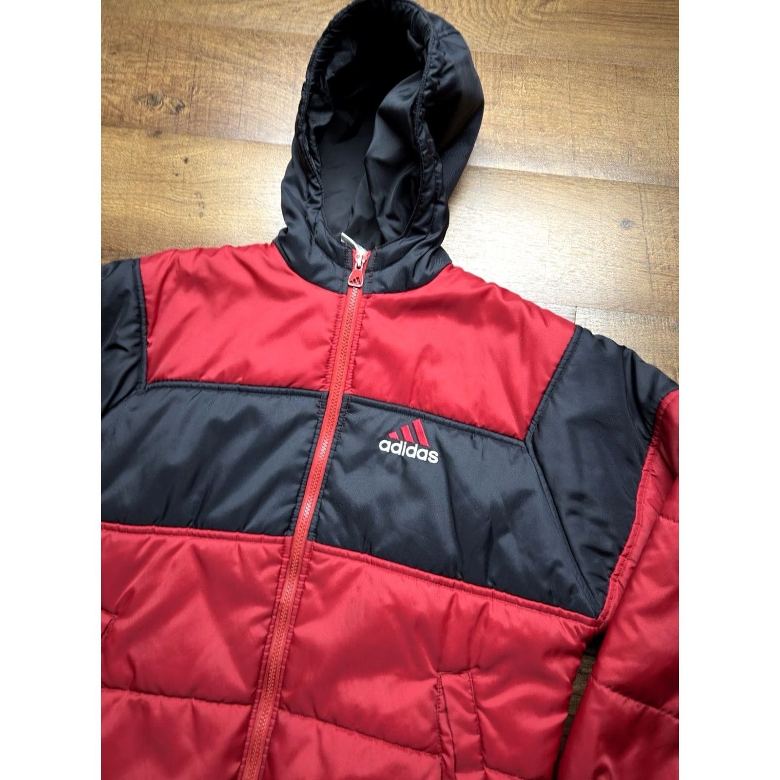 Adidas Vintage Adidas Jacket Mens Large Red / Black Track Puffer Full Zip 90s Size US L / EU 52-54 / 3 - 3 Thumbnail